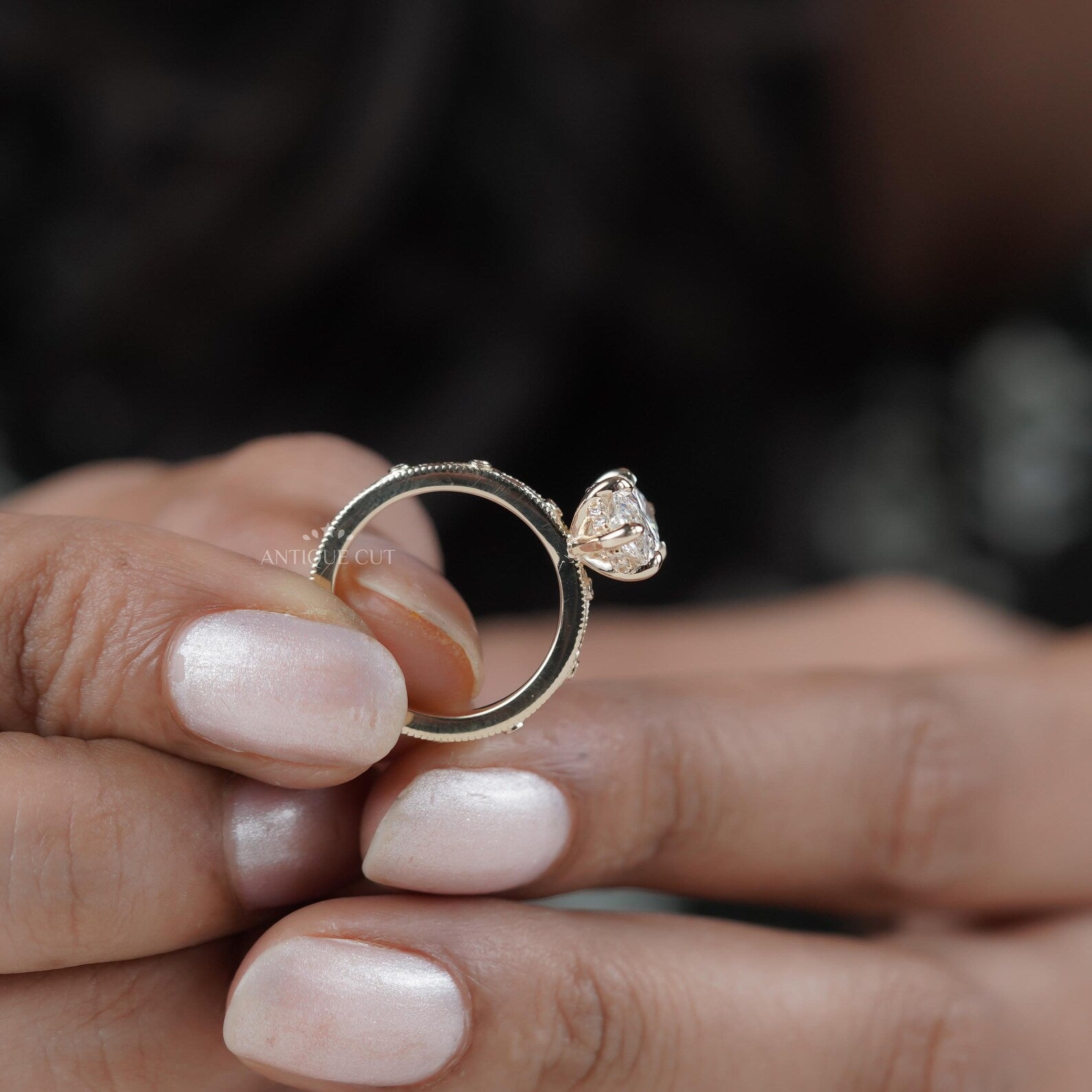 Marquise 2.25tcw Lab Grown Diamond Vintage Engagement Ring | Hand-Engraved Band | DEF Color | VVS-VS Clarity