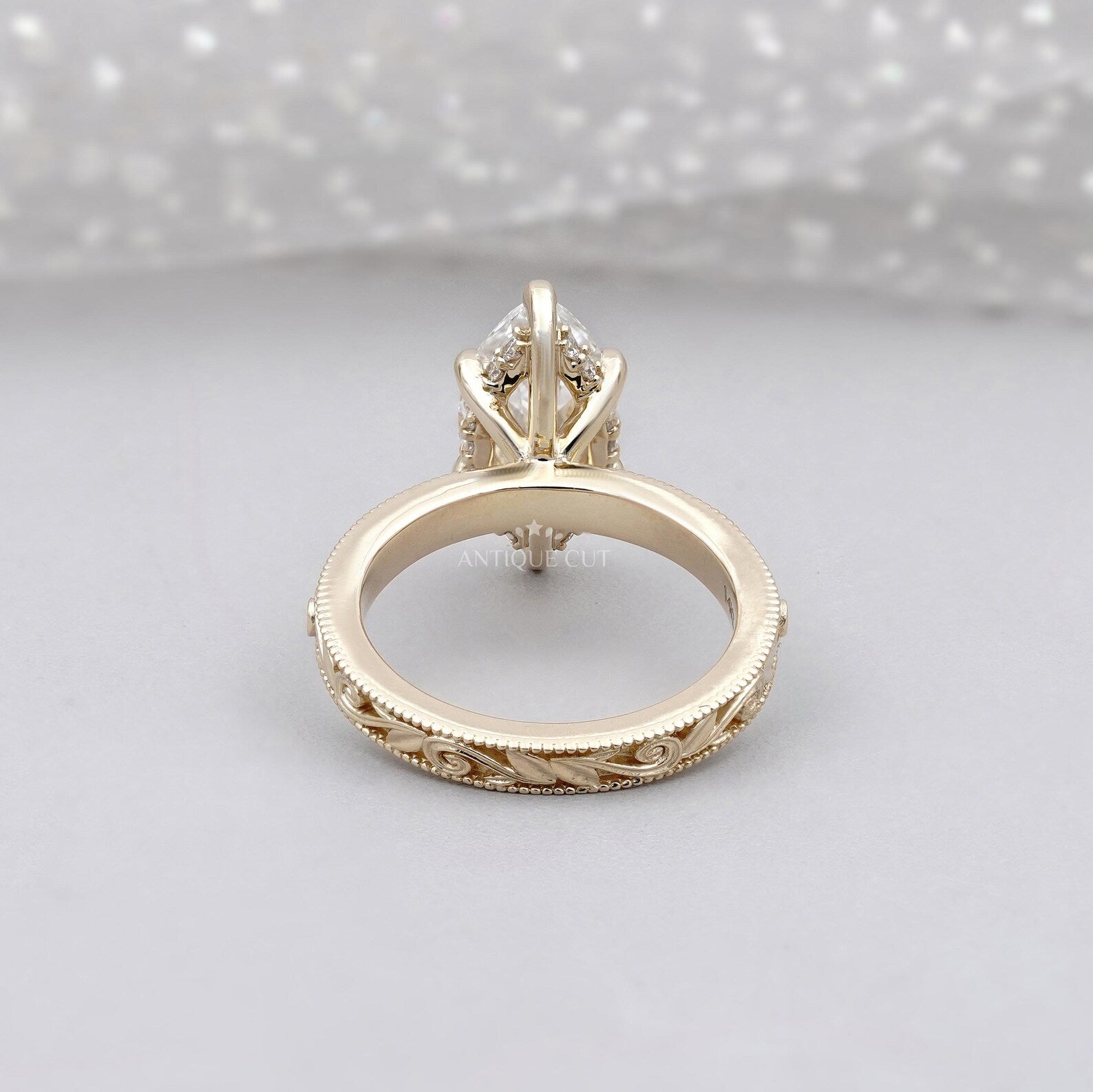 Marquise 2.25tcw Lab Grown Diamond Vintage Engagement Ring | Hand-Engraved Band | DEF Color | VVS-VS Clarity