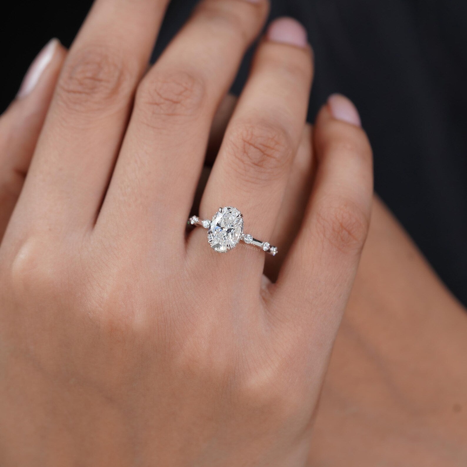 2.00ct Oval Engagement Ring • 0.30ct Diamond Accent Band • White Gold Oval Cut Ring • Classic 2ct Solitaire Ring