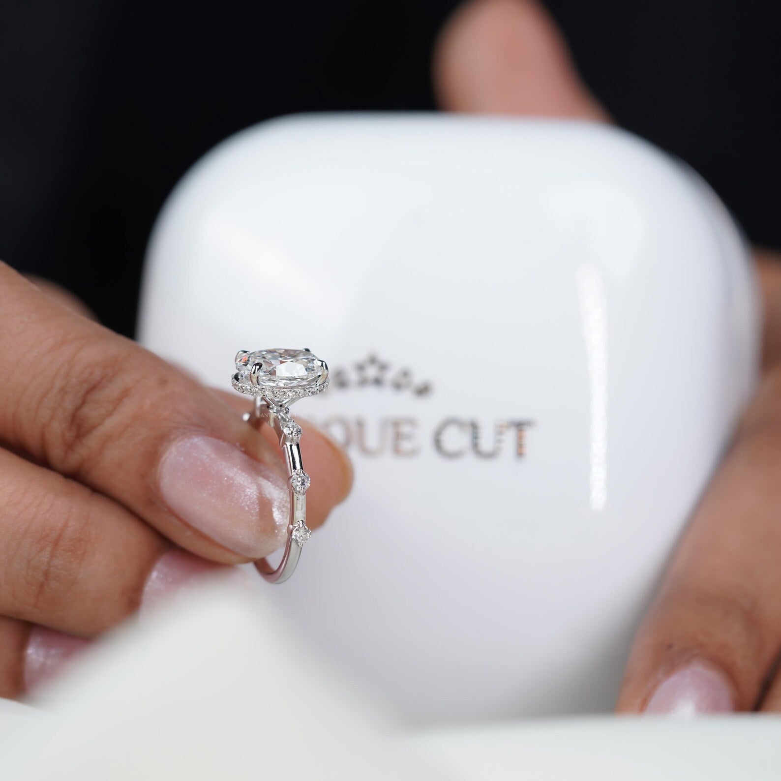 2.00ct Oval Engagement Ring • 0.30ct Diamond Accent Band • White Gold Oval Cut Ring • Classic 2ct Solitaire Ring