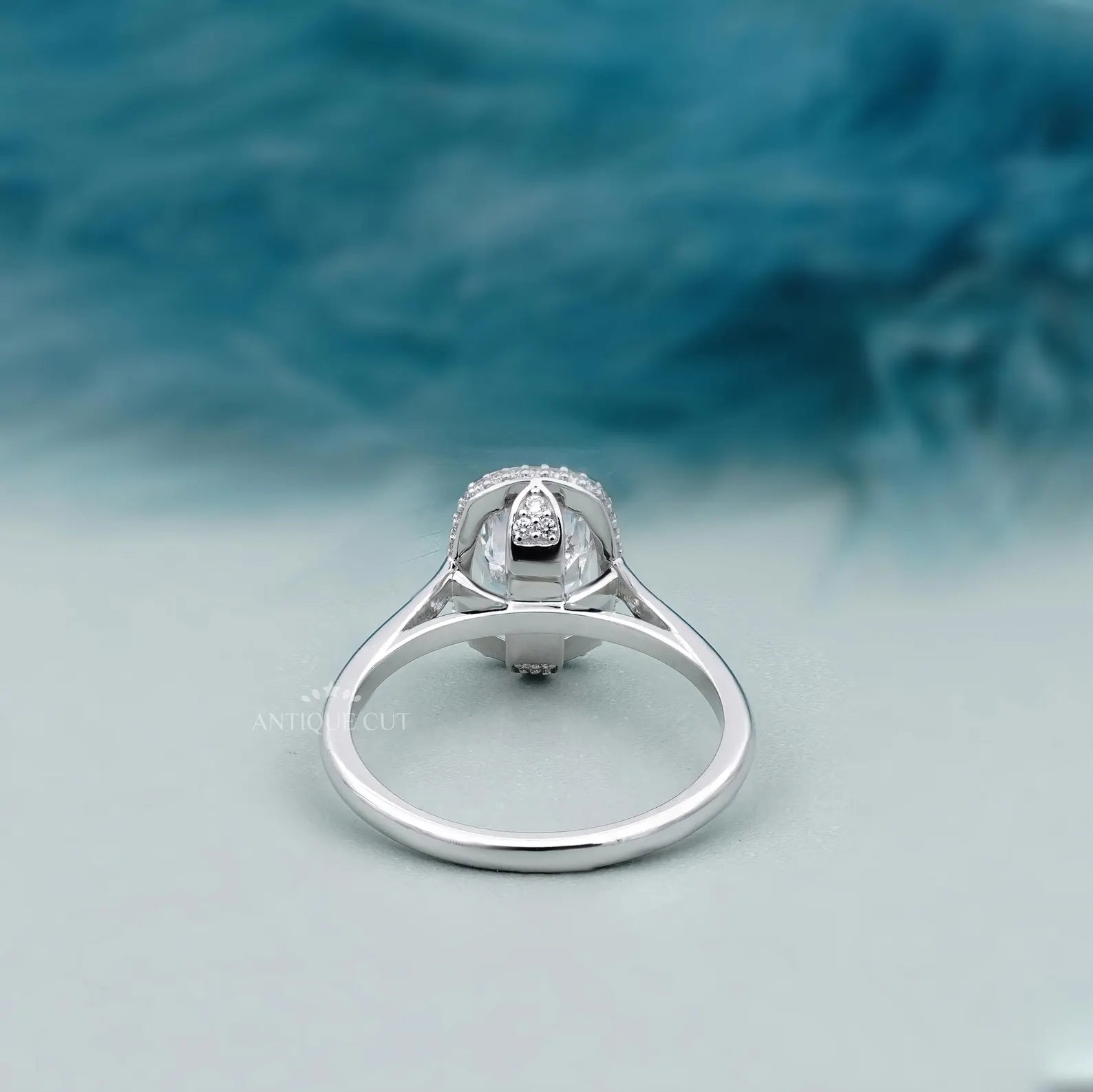Cushion 3.20tcw Lab Grown Diamond Engagement Ring | Bezel Halo Setting | DEF Color | VVS–VS Clarity