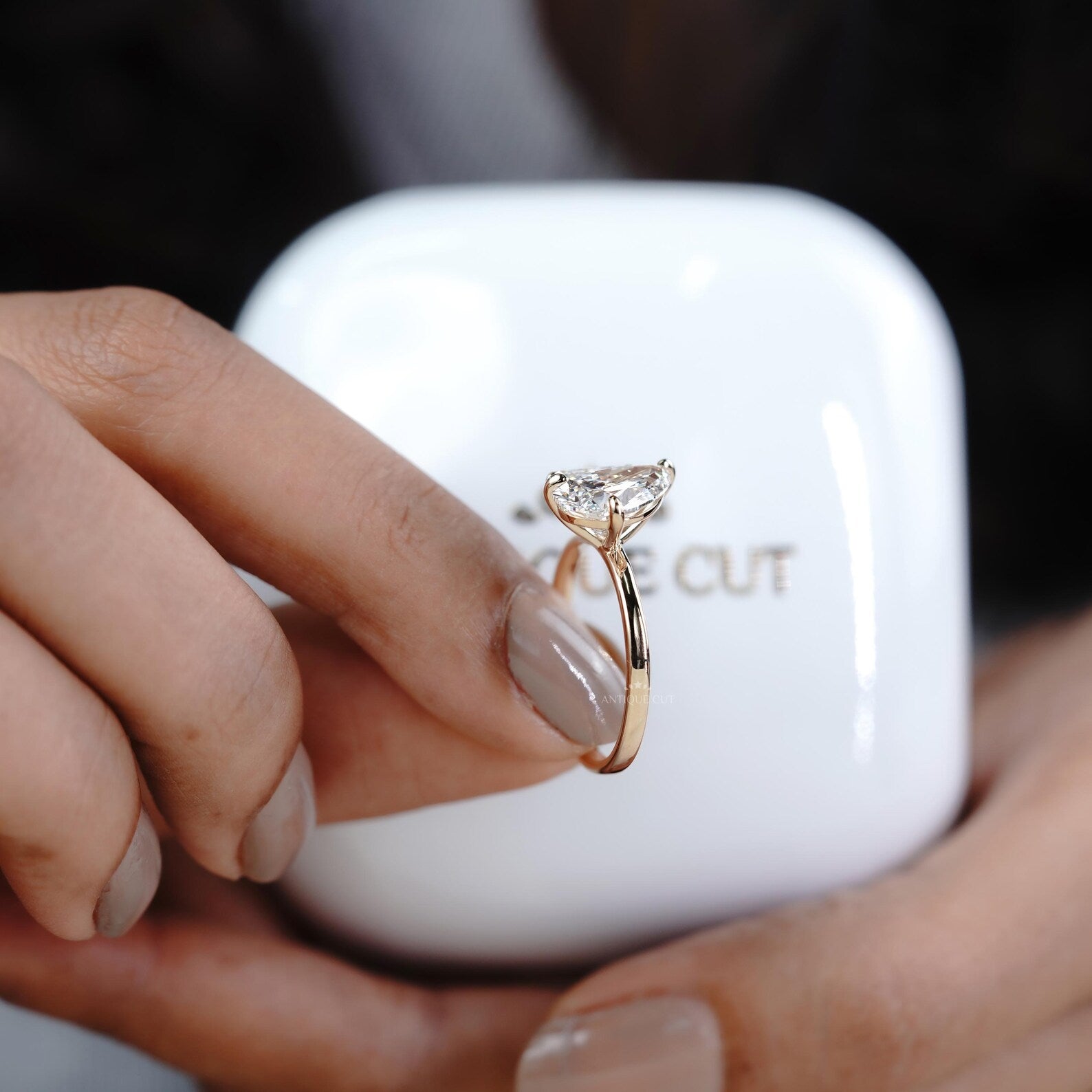 1.30ct Pear Cut Engagement Ring • 0.30ct Pear Side Stone • Two Stone Toi et Moi Ring • 14K Gold Pear Diamond Bypass Ring