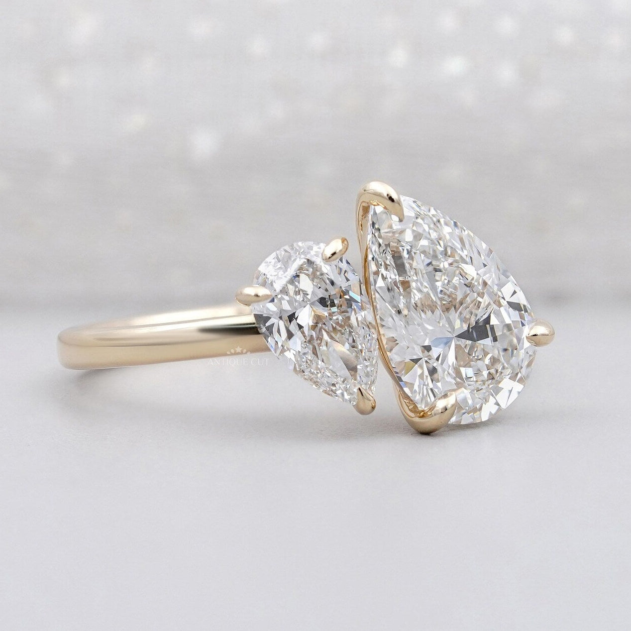 Yellow gold lab grown diamond two stone ring