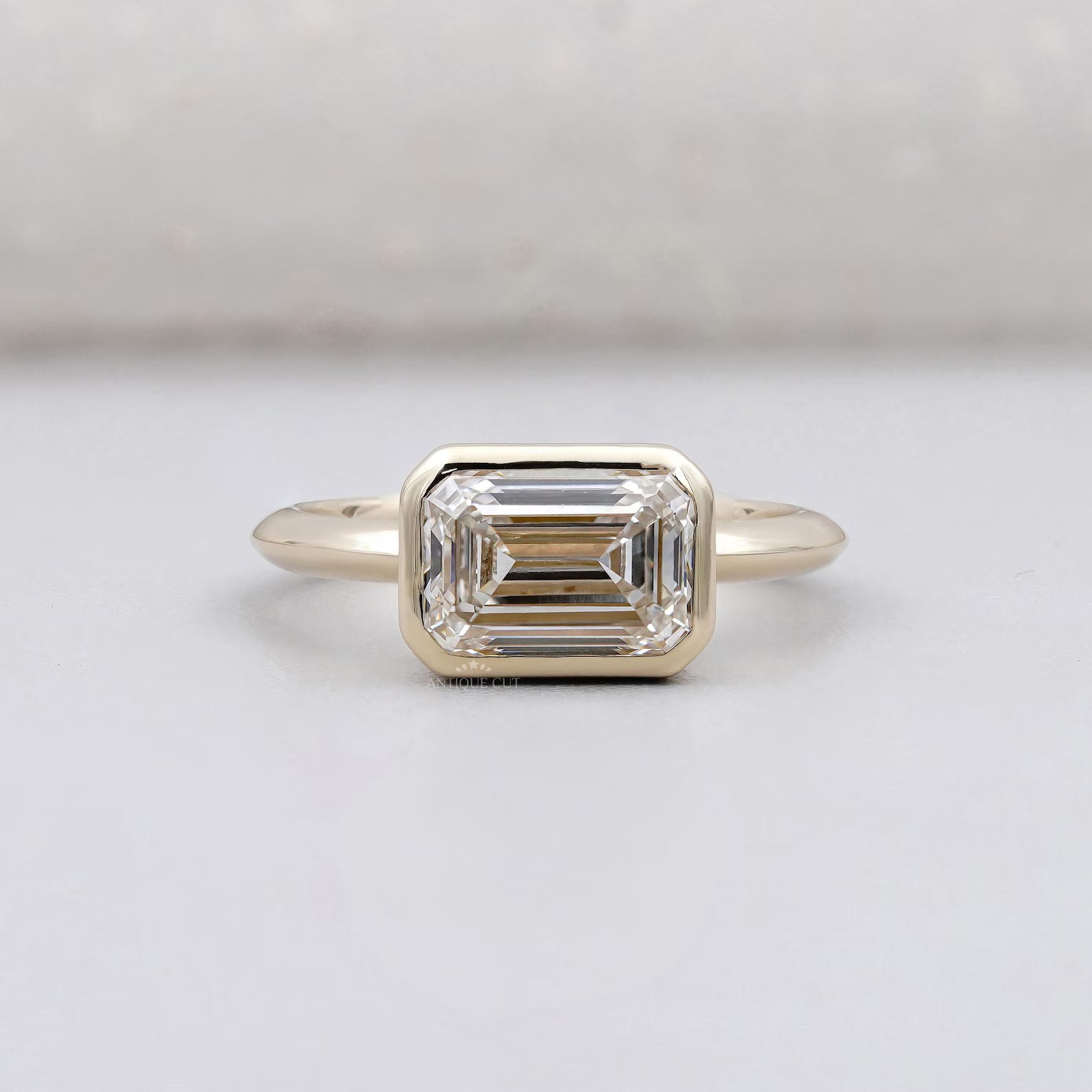 Emerald Cut 3.00ct Lab Grown Diamond East-West Engagement Ring | Bezel Setting | IGI Certified