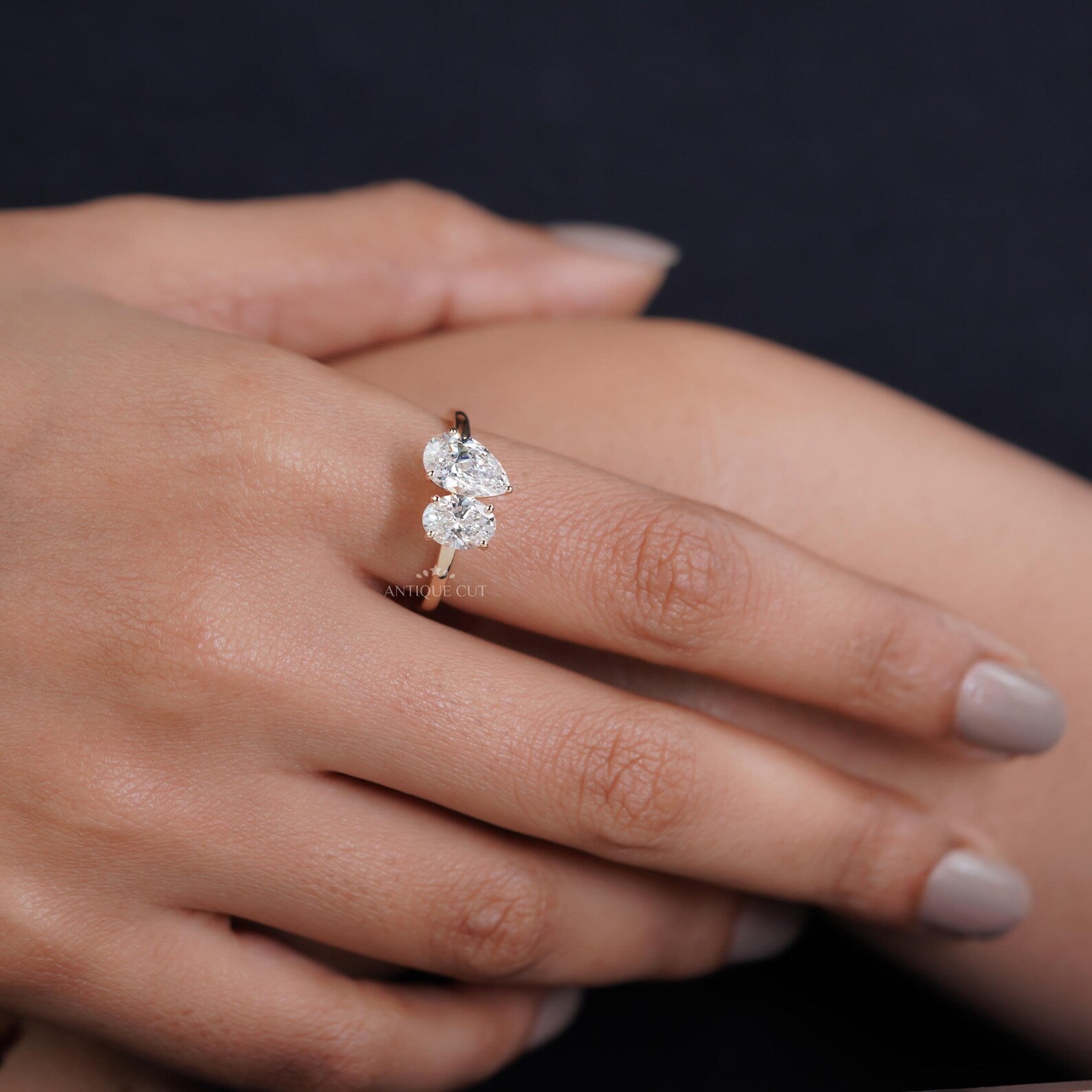 Oval And Pear 2.53tcw Lab Grown Diamond Toi et Moi Ring | Two Stone Engagement Ring