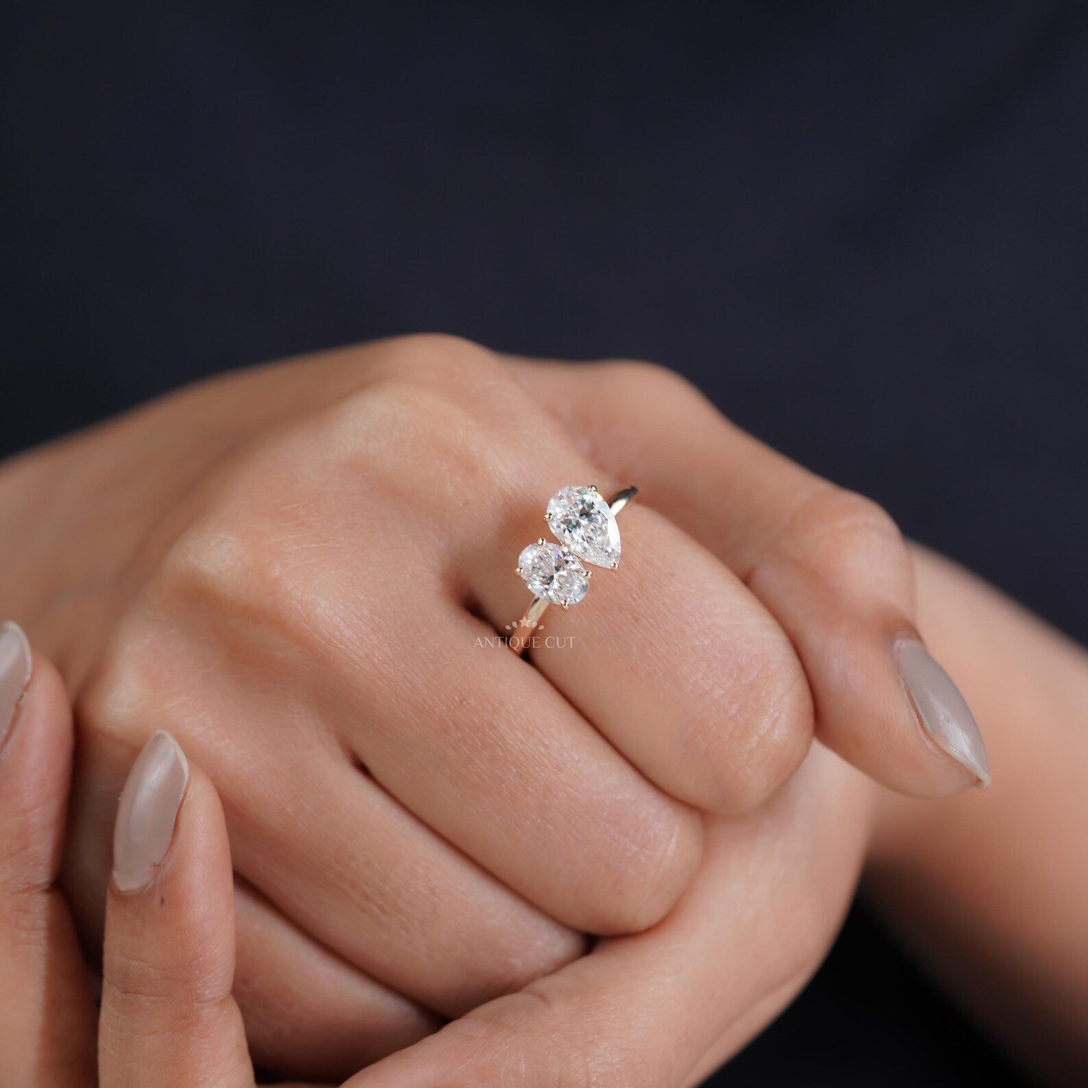 Oval And Pear 2.53tcw Lab Grown Diamond Toi et Moi Ring | Two Stone Engagement Ring