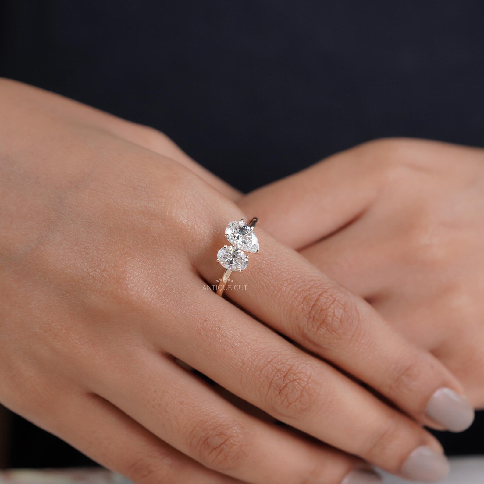 Oval And Pear 2.53tcw Lab Grown Diamond Toi et Moi Ring | Two Stone Engagement Ring