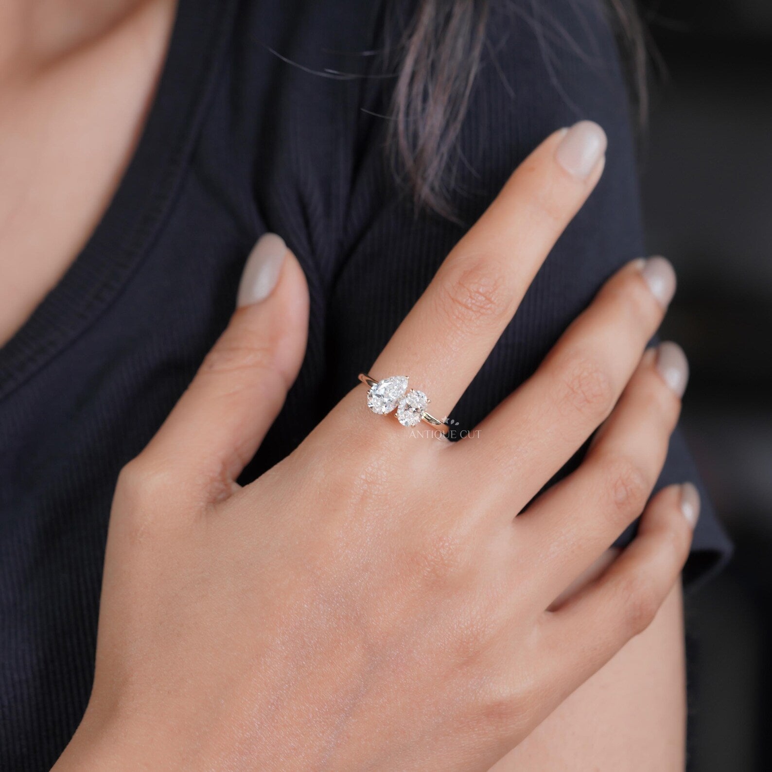 Oval And Pear 2.53tcw Lab Grown Diamond Toi et Moi Ring | Two Stone Engagement Ring