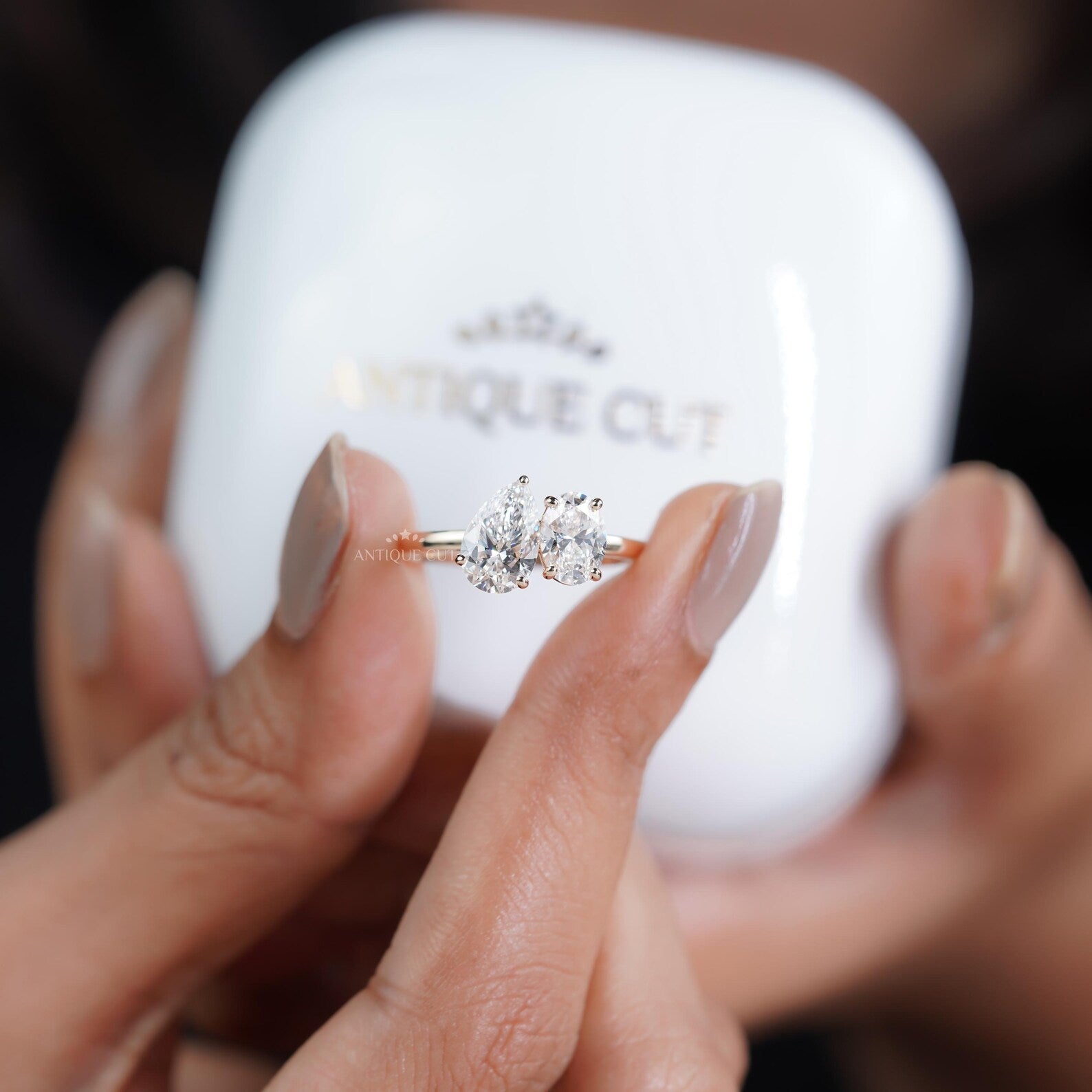 Oval And Pear 2.53tcw Lab Grown Diamond Toi et Moi Ring | Two Stone Engagement Ring