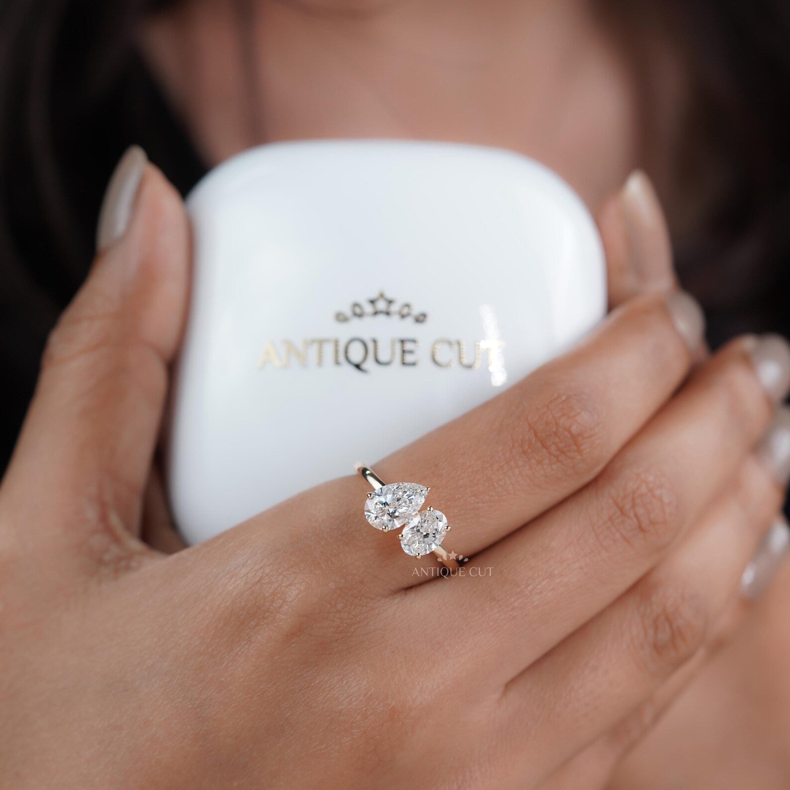 Oval And Pear 2.53tcw Lab Grown Diamond Toi et Moi Ring | Two Stone Engagement Ring