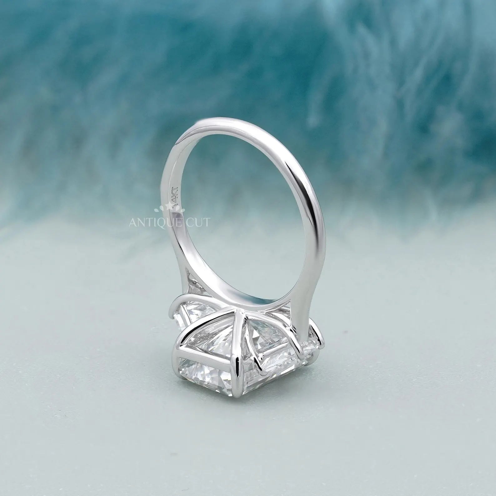 Radiant 5.97tcw Lab Grown Diamond Three-Stone Engagement Ring | Trapezoid Side Stones | D–F Color | VVS–VS Clarity