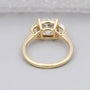 Baguette side stone cushion cut engagement ring in premium metal