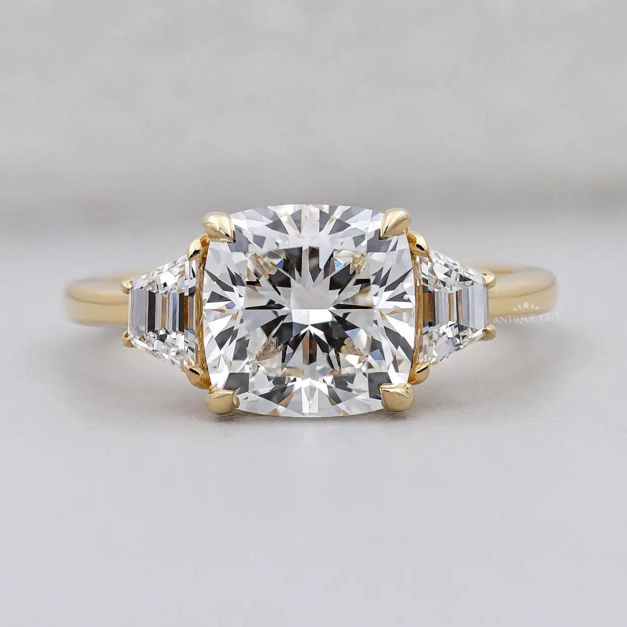 Three Stone Cushion Cut Engagement Ring With 4 Prong Setting