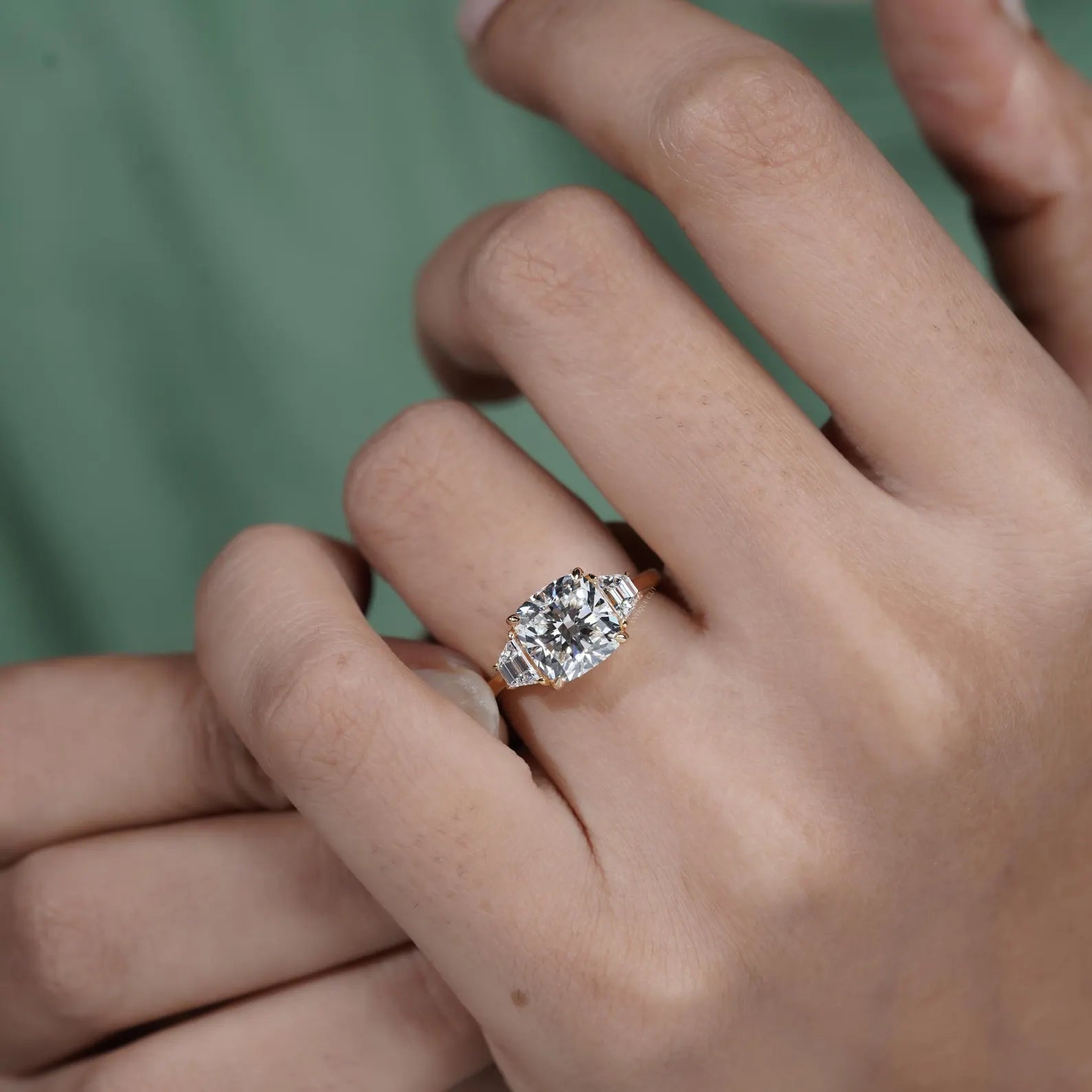 IGI certified three-stone diamond engagement ring