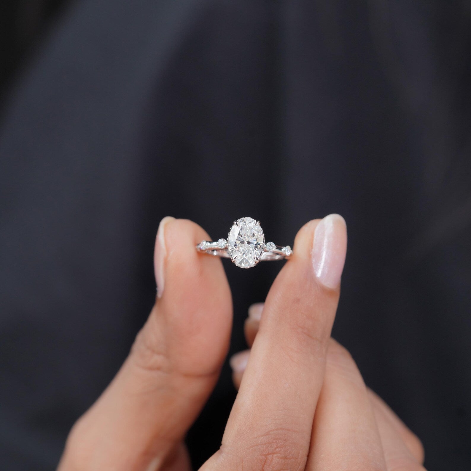 2.00ct Oval Engagement Ring • 0.30ct Diamond Accent Band • White Gold Oval Cut Ring • Classic 2ct Solitaire Ring
