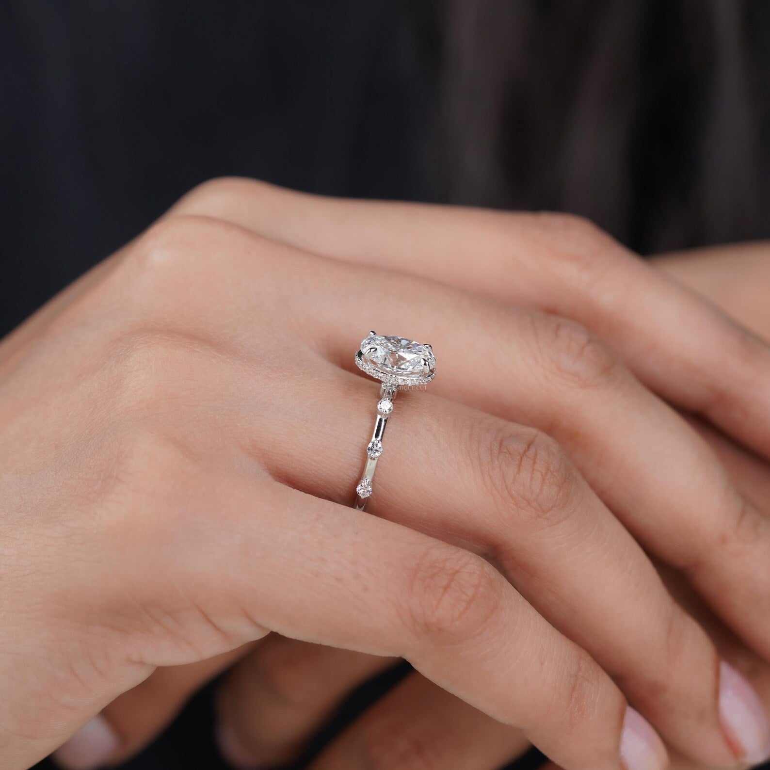 2.00ct Oval Engagement Ring • 0.30ct Diamond Accent Band • White Gold Oval Cut Ring • Classic 2ct Solitaire Ring