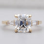 Lab grown old mine cushion cut three stone ring
