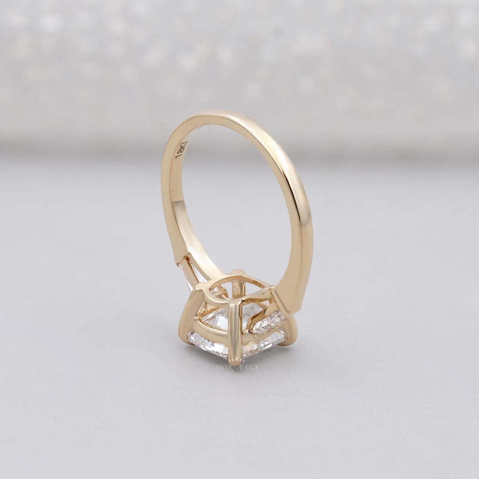 3.10tcw Cushion-Cut Lab Diamond Ring | Tapered Baguette Side Stones | Elegant Gold Engagement Ring