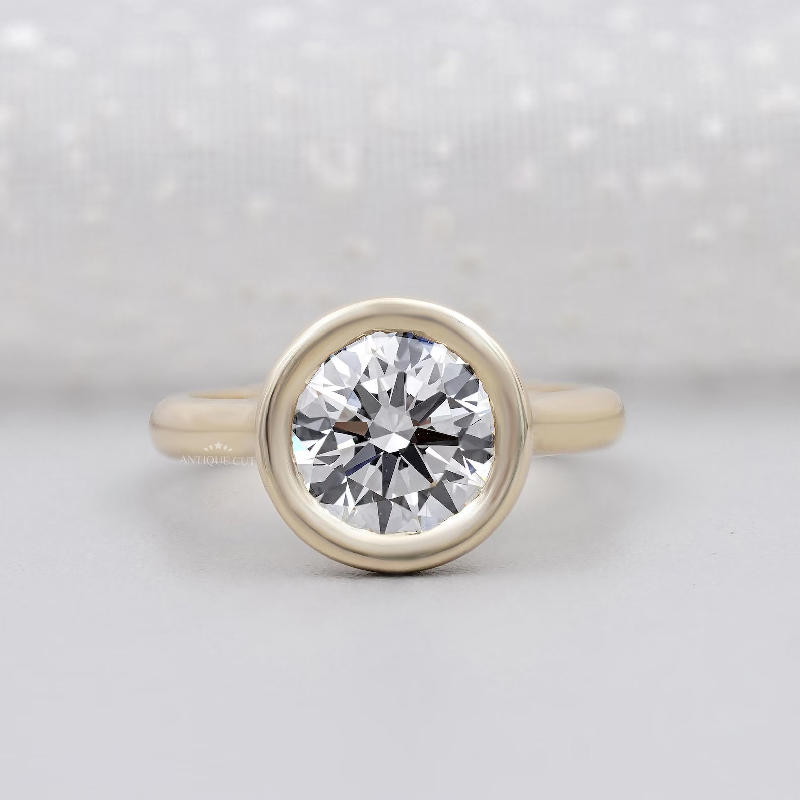 3.20ct Round Cut Bezel Set Engagement Ring Solid 18K Yellow Gold Solitaire Ring