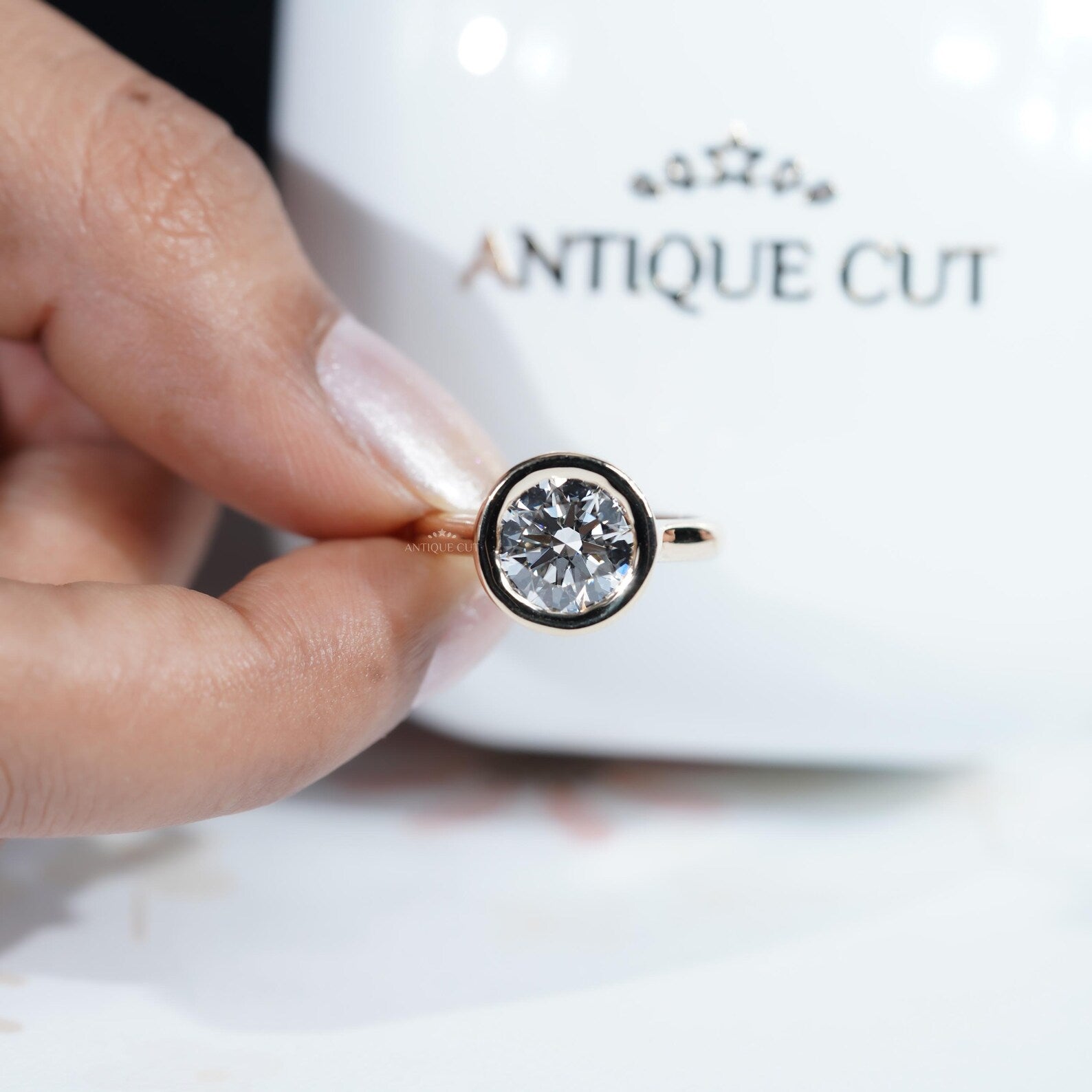 3.20ct Round Cut Bezel Set Engagement Ring Solid 18K Yellow Gold Solitaire Ring