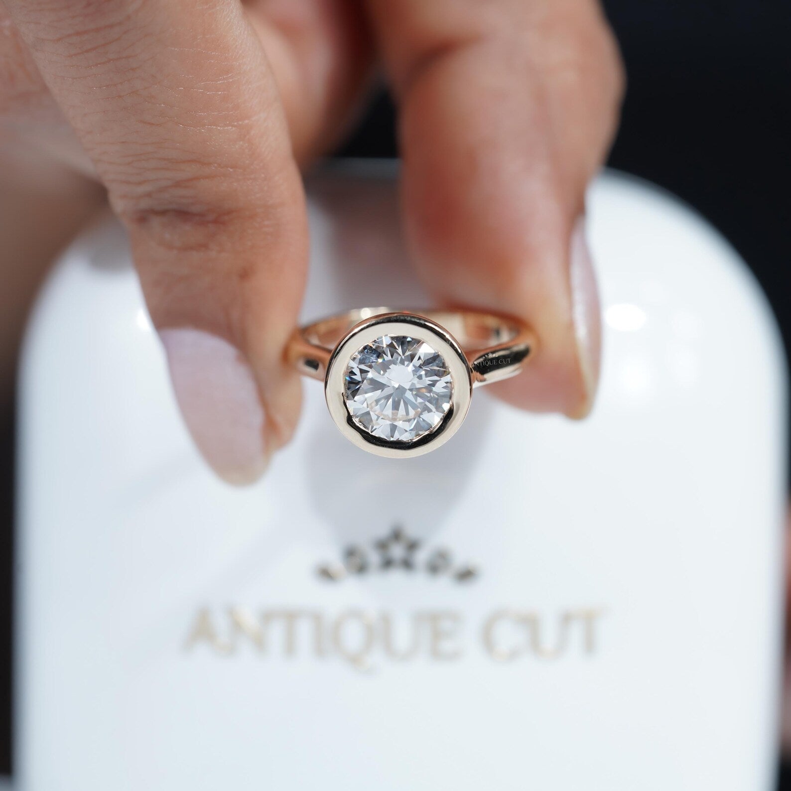 3.20ct Round Cut Bezel Set Engagement Ring Solid 18K Yellow Gold Solitaire Ring