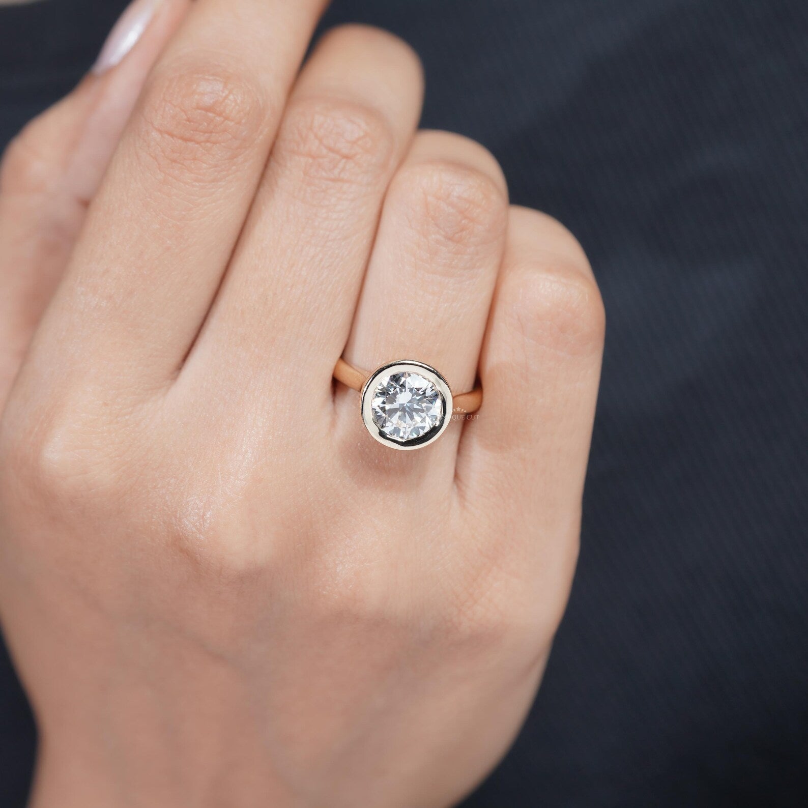 3.20ct Round Cut Bezel Set Engagement Ring Solid 18K Yellow Gold Solitaire Ring