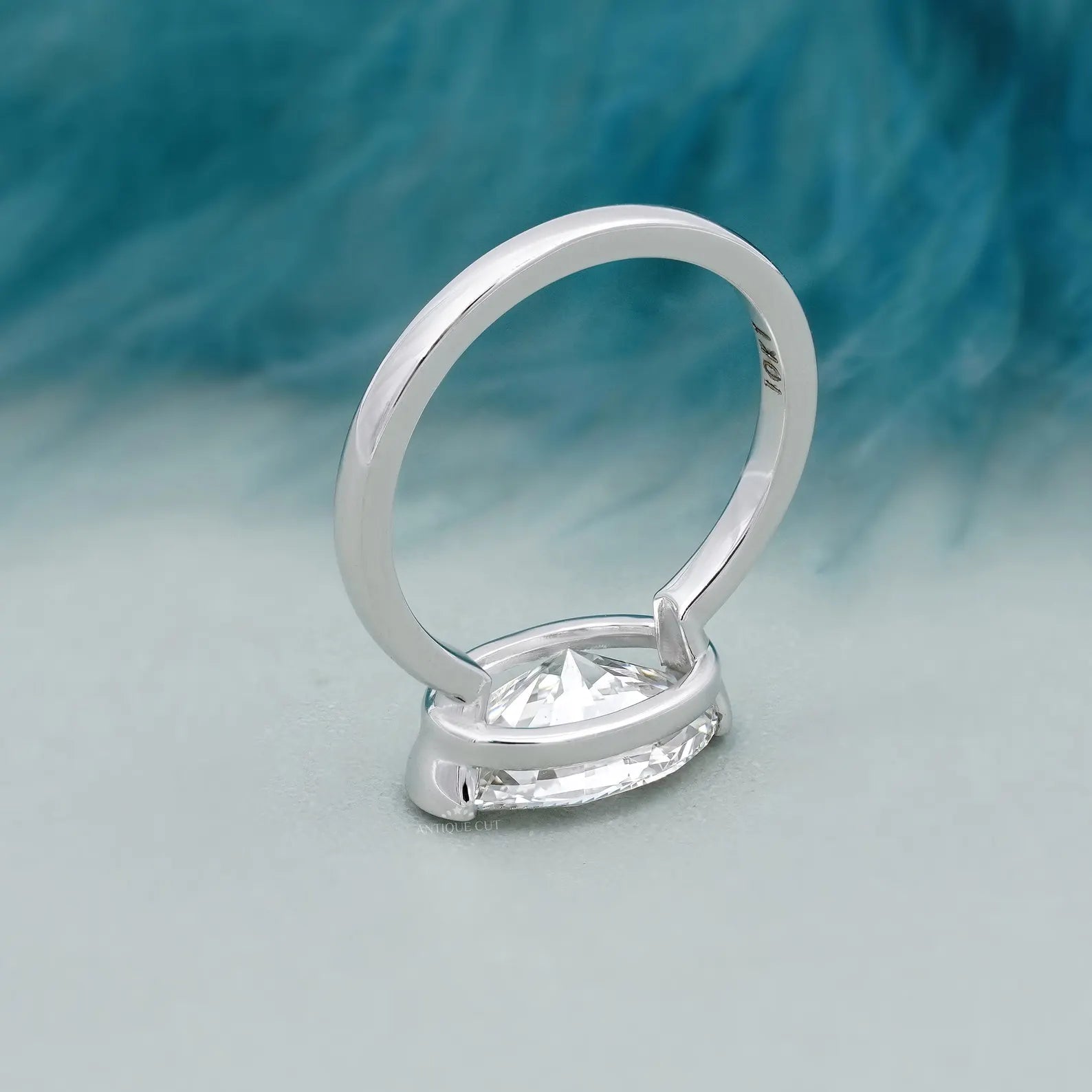 3.05ct East West Oval Cut Half Bezel Lab Diamond Engagement Ring in Solid Gold