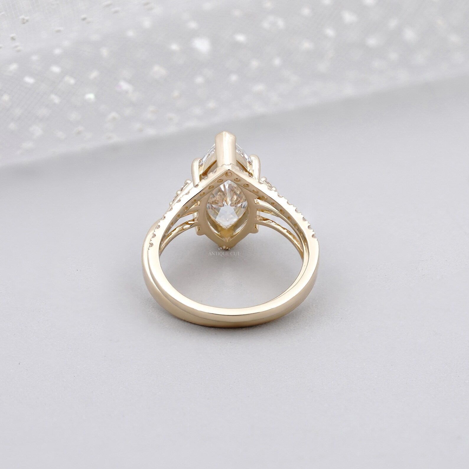 Marquise Cut Ring Duo • 3.00ct Center • Matching V Band with 0.10ct Side Accents