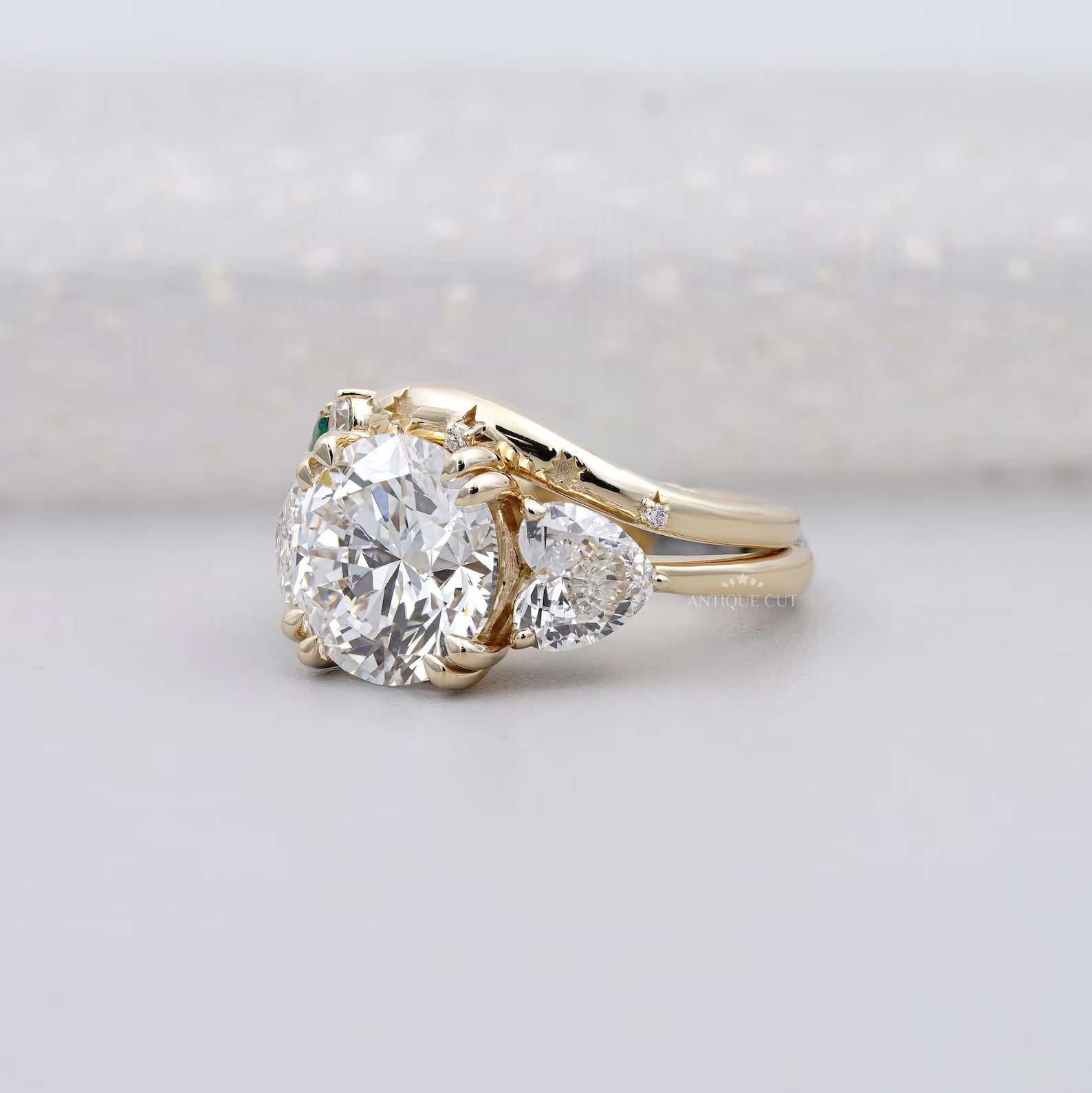 7.50tcw Round Lab Grown Diamond Engagement Ring, Three Stone with Band | Bridal Set | Large Diamond Engagement Ring & Matching Band