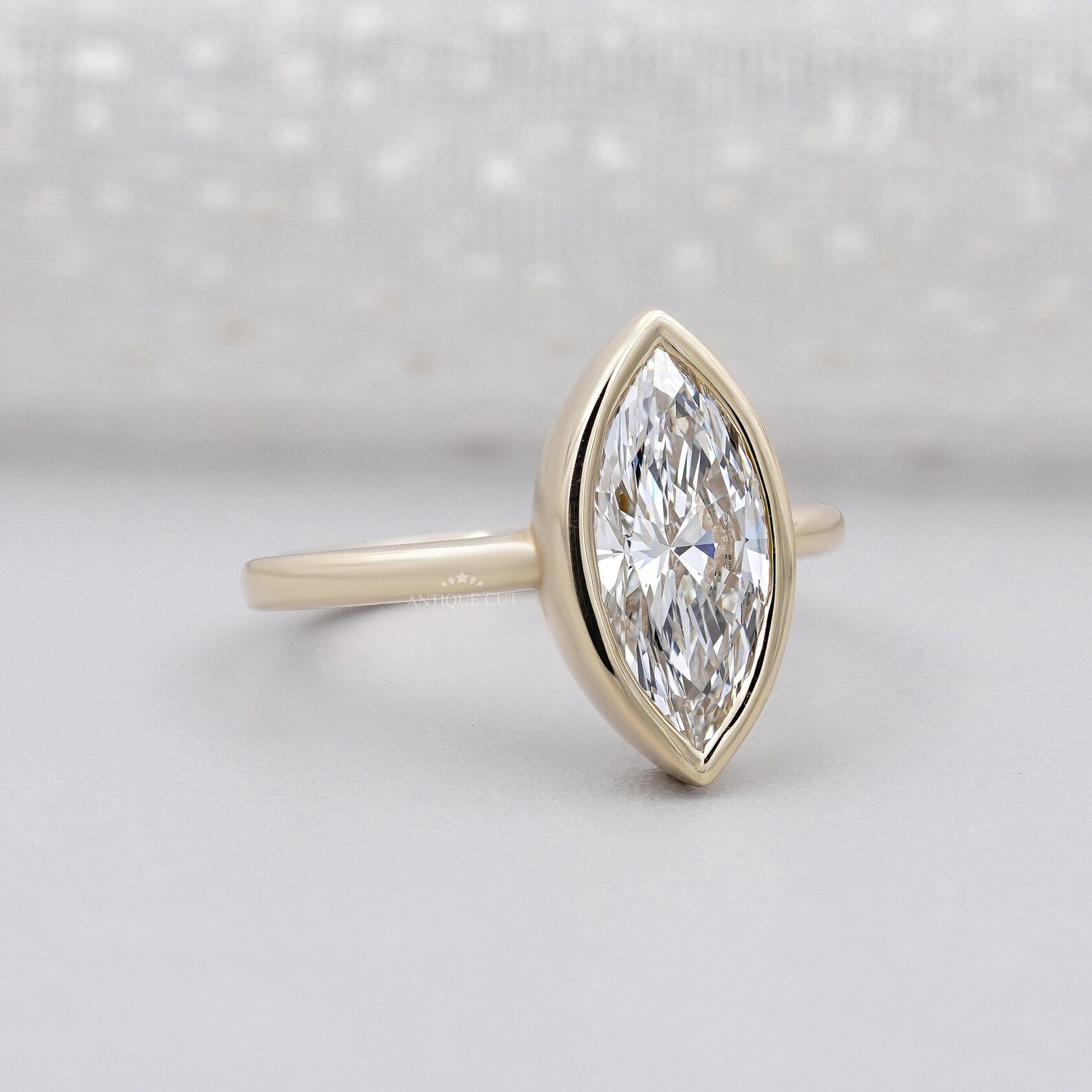 2.00ct Marquise Bezel Engagement Ring | Gold Solitaire Ring