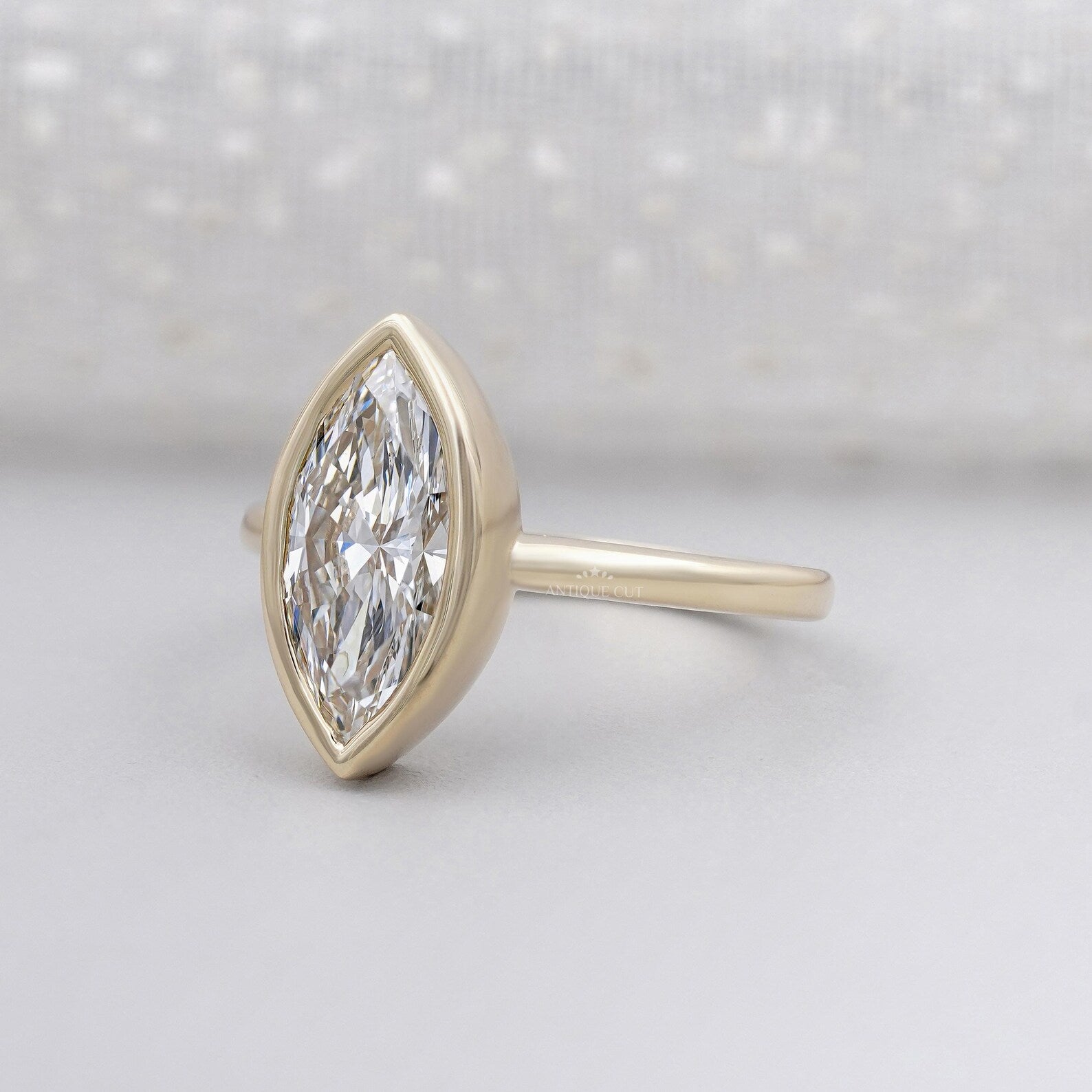 2.00ct Marquise Bezel Engagement Ring | Gold Solitaire Ring