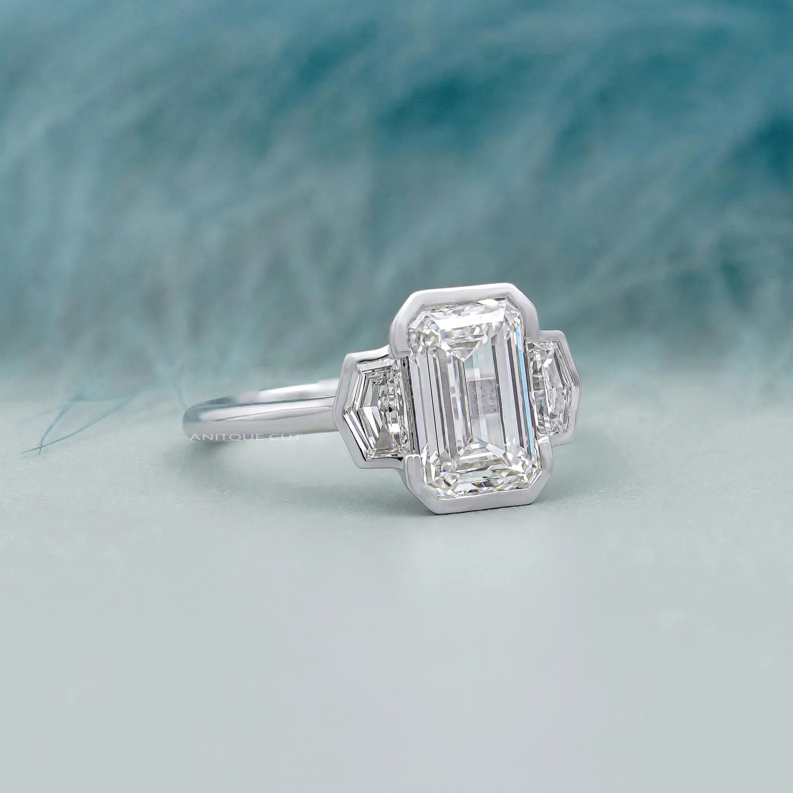 3.60TCW Emerald Cut Three-Stone Engagement Ring | 3ct Emerald Center Diamond | Cadillac Side Stones | Lab Grown | DEF Color | VVS–VS Clarity
