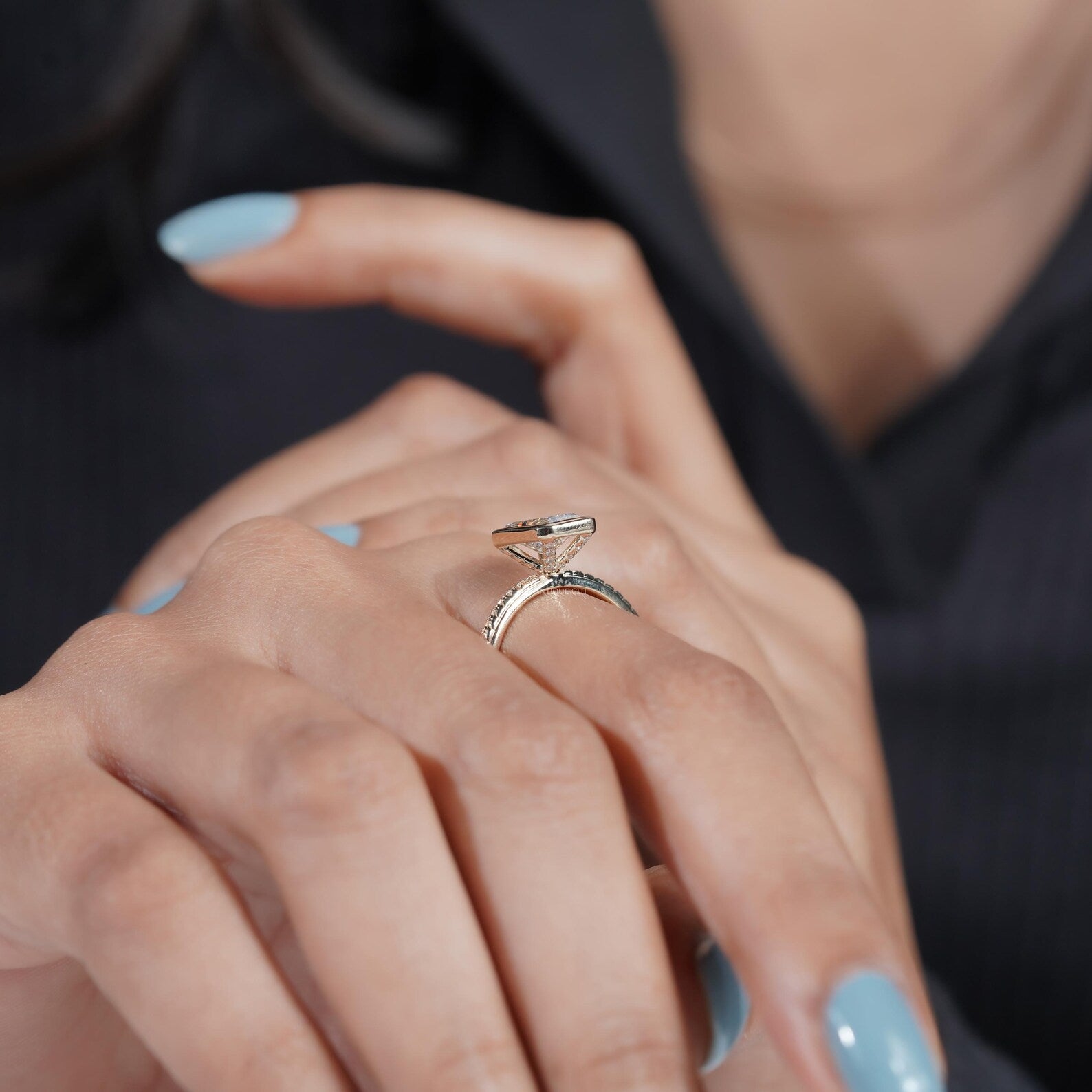 2.00ct Radiant Cut Bezel Engagement Ring in 14k Gold | Hand Engraved Band | Radiant Solitaire Ring | Minimalist Radiant Engagement Ring