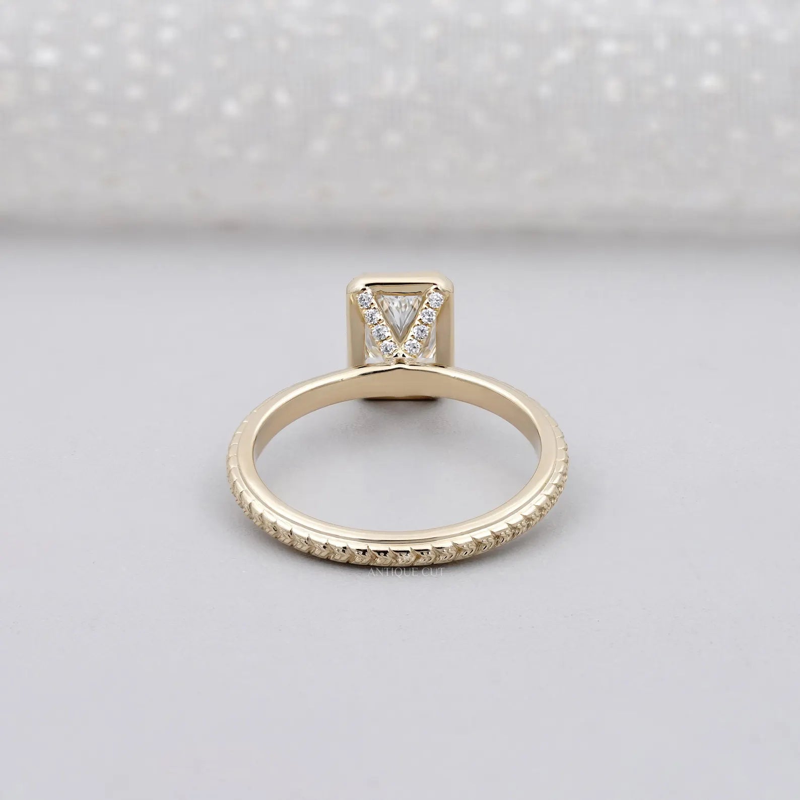 2.00ct Radiant Cut Bezel Engagement Ring in 14k Gold | Hand Engraved Band | Radiant Solitaire Ring | Minimalist Radiant Engagement Ring