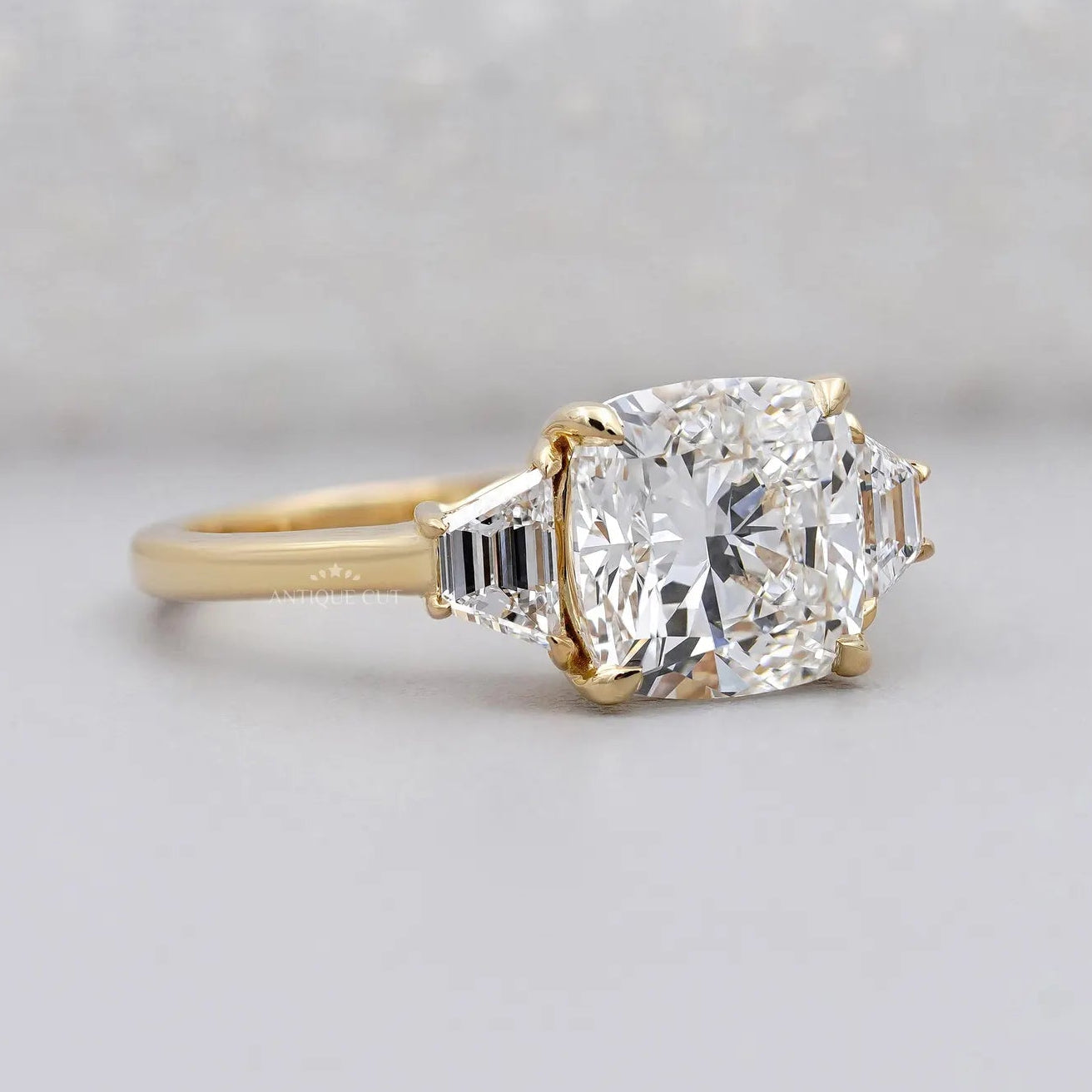 Three Stone Cushion Cut Engagement Ring With 4 Prong Setting