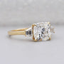Cushion cut lab grown diamond ring with baguette side stones