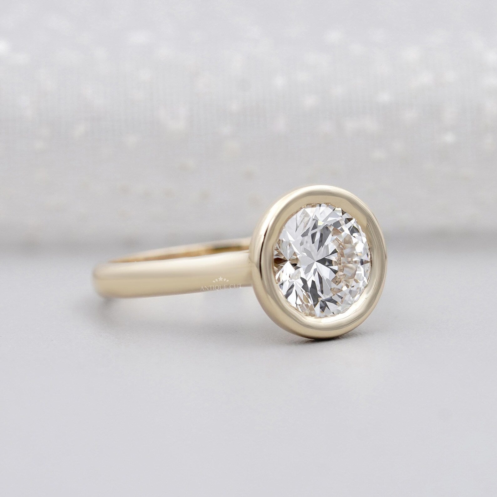 3.20ct Round Cut Bezel Set Engagement Ring Solid 18K Yellow Gold Solitaire Ring