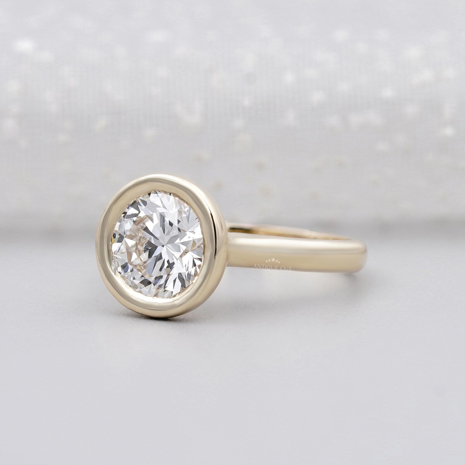 3.20ct Round Cut Bezel Set Engagement Ring Solid 18K Yellow Gold Solitaire Ring