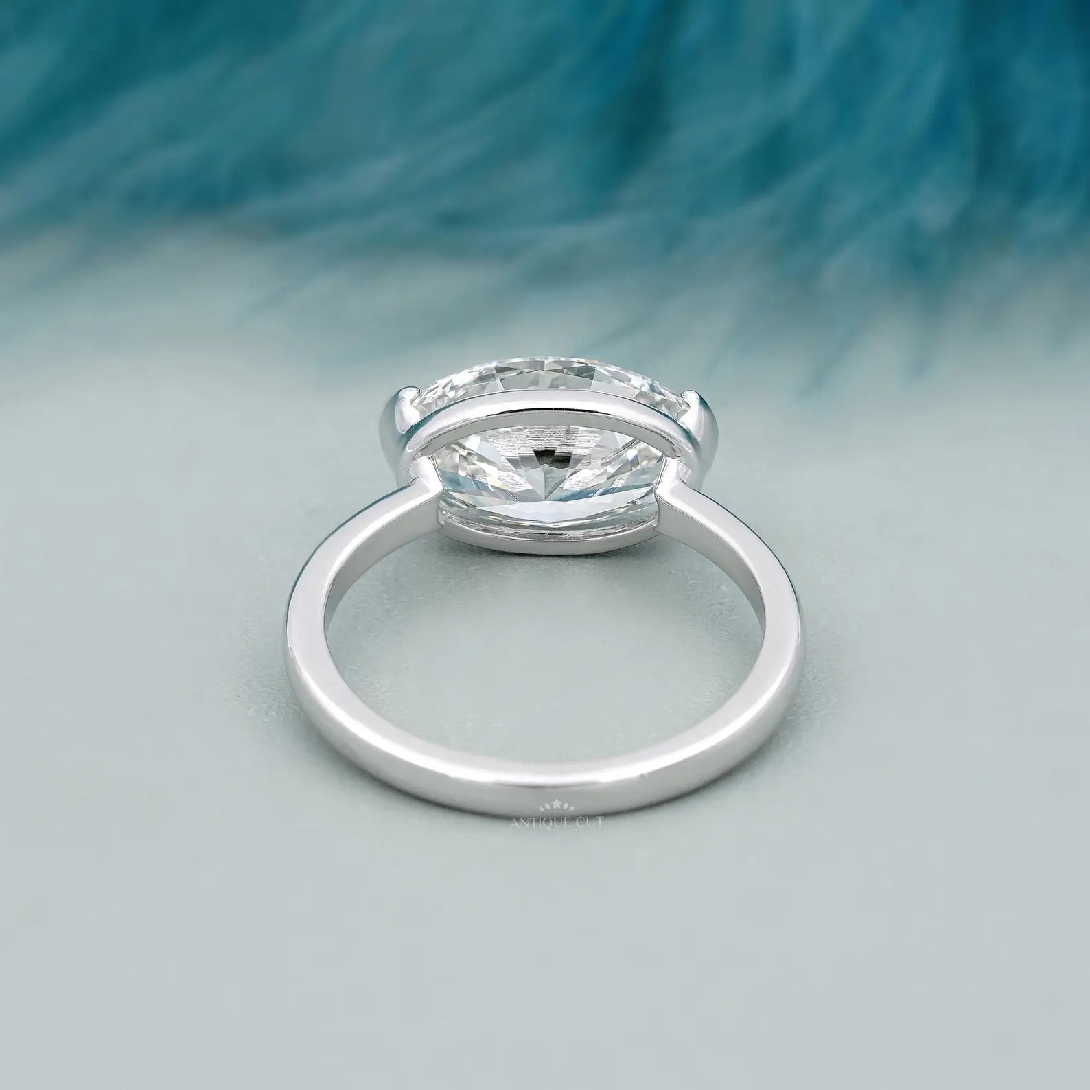 3.05ct East West Oval Cut Half Bezel Lab Diamond Engagement Ring in Solid Gold