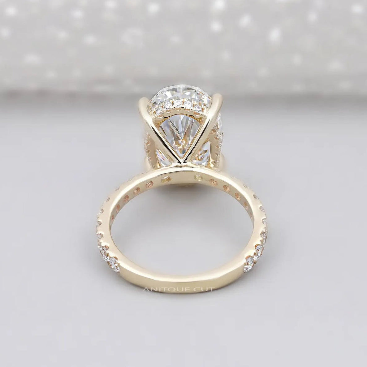 Lab Grown Hidden Halo Oval Engagement Ring With Round Diamond Pave Band