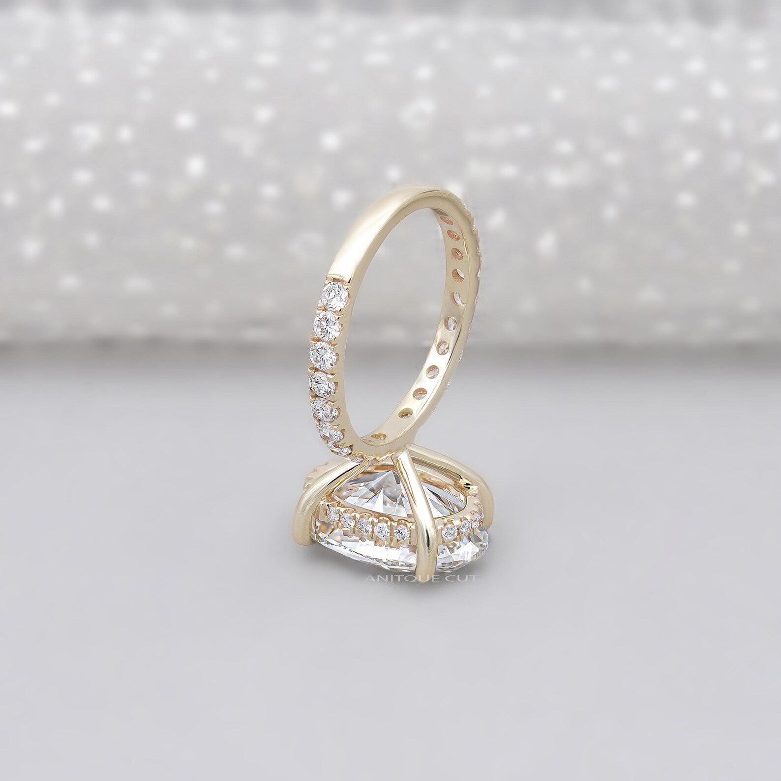 3.15ct Oval Cut Diamond Engagement Ring | 2.50ct Oval Center with Hidden Halo | Pave Band Diamond Ring