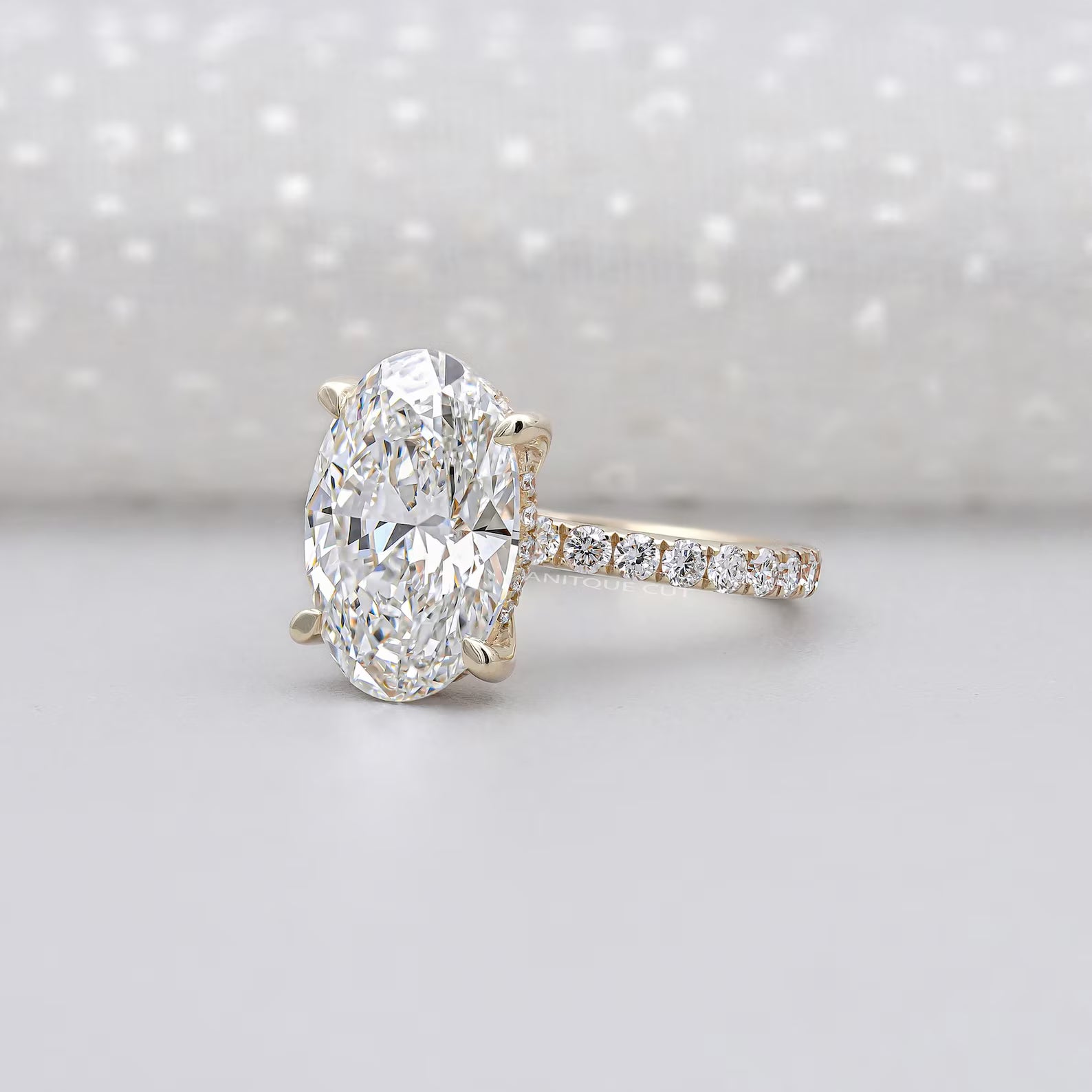 3.15ct Oval Cut Diamond Engagement Ring | 2.50ct Oval Center with Hidden Halo | Pave Band Diamond Ring