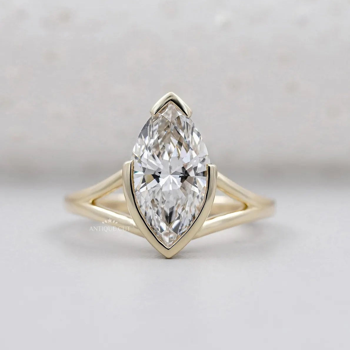 Marquise Cut Diamond Ring with Split Shank in Yellow Gold | Solitaire Diamond Ring