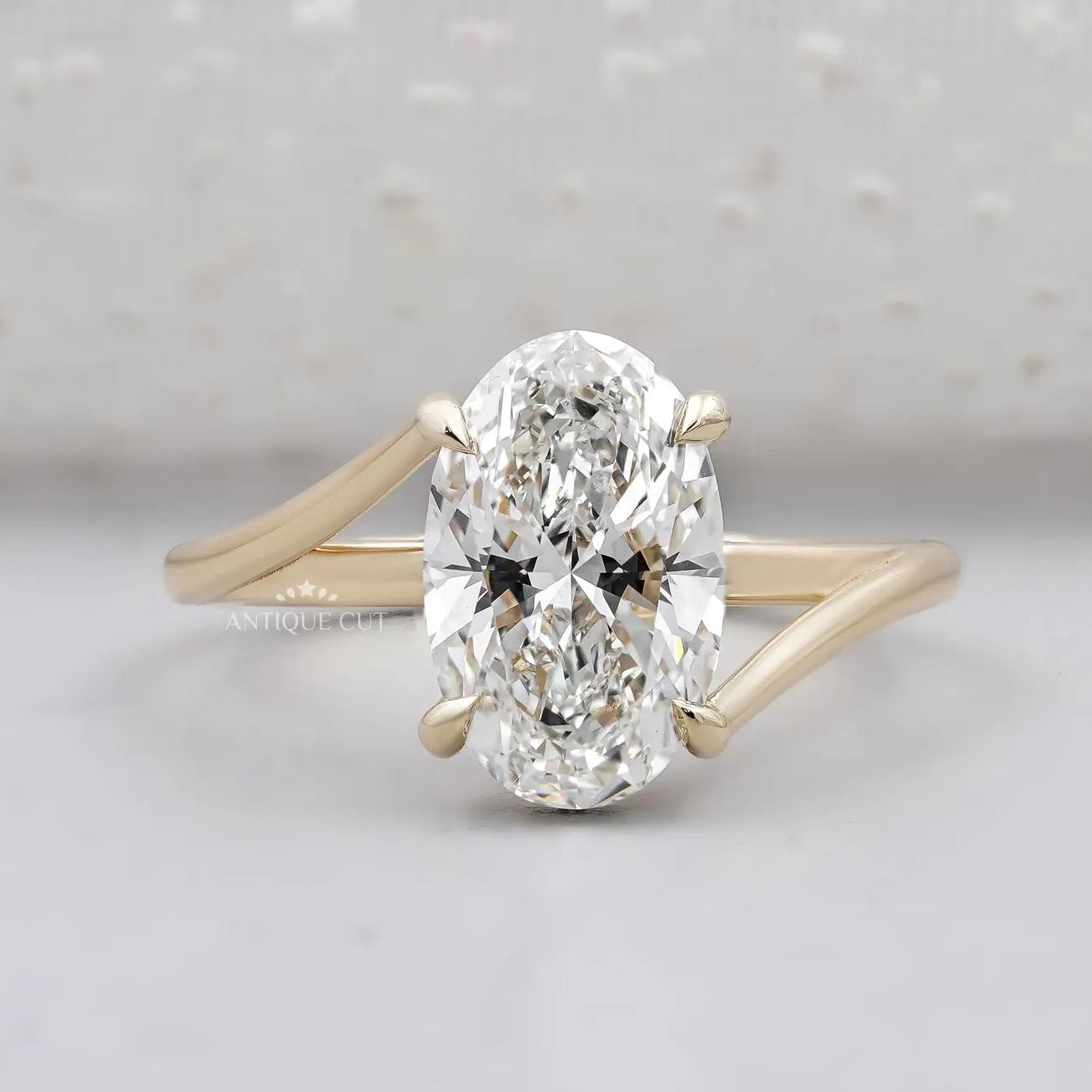 Oval Cut Diamond Ring with Split Shank | Hidden Halo in Yellow Gold