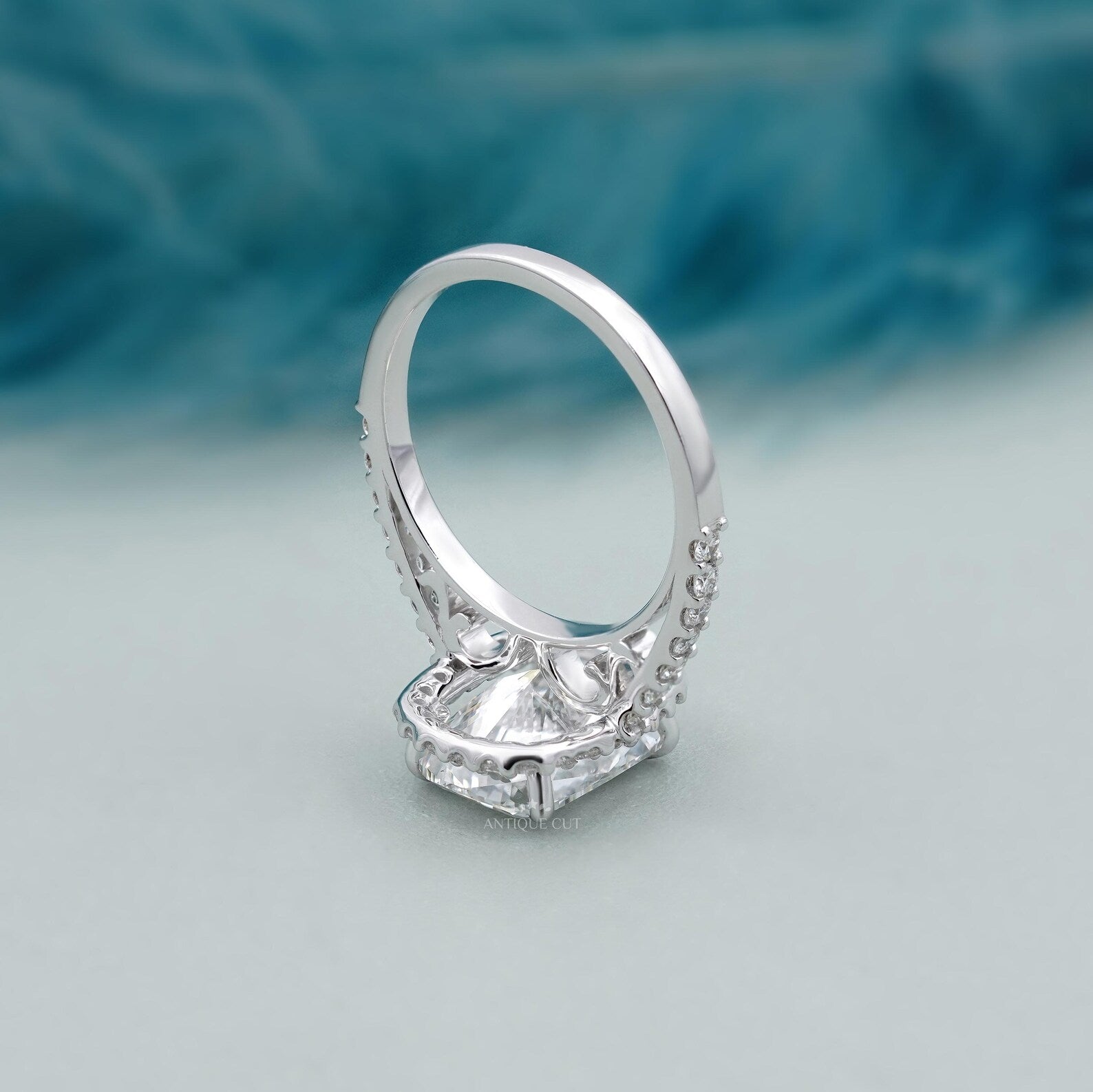 4.80 TCW Cushion Cut Diamond Halo Engagement Ring, Pave Side Stones, IGI Certified.