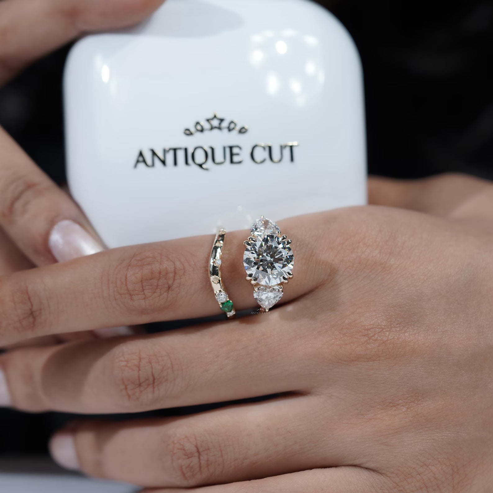 7.50tcw Round Lab Grown Diamond Engagement Ring, Three Stone with Band | Bridal Set | Large Diamond Engagement Ring & Matching Band