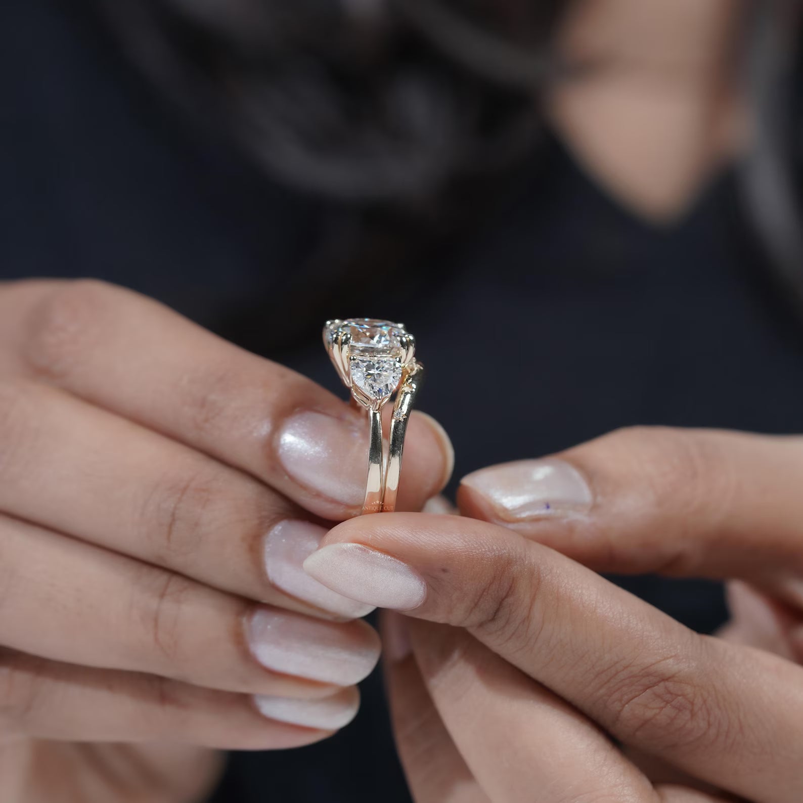 7.50tcw Round Lab Grown Diamond Engagement Ring, Three Stone with Band | Bridal Set | Large Diamond Engagement Ring & Matching Band