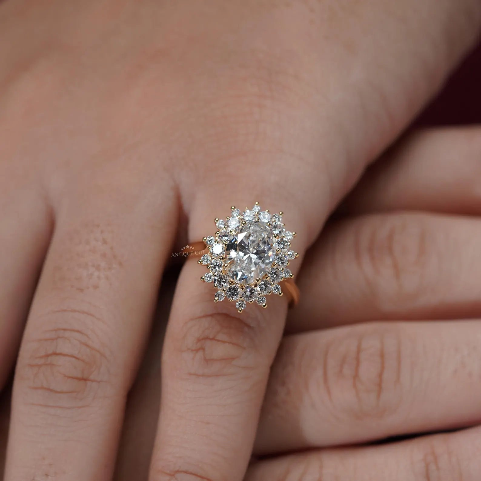 3.00TCW Oval Diamond Engagement Ring, Round Halo, Lab Diamond Ring | IGI Certified D-E-F VVS-VS.