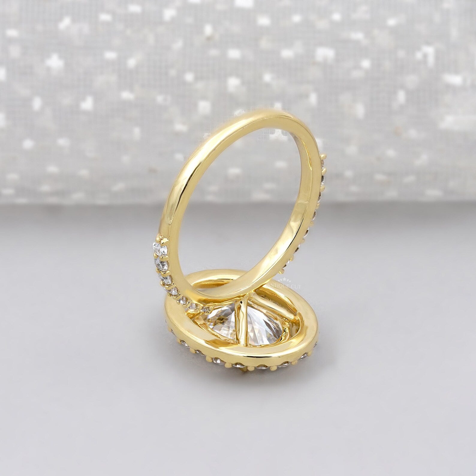 3.20TCW Oval Cut Lab Grown Diamond, 0.70ct Round Halo Engagement Ring, Pave Band, Yellow Gold Ring, IGI Certified D-E-F VVS-VS.