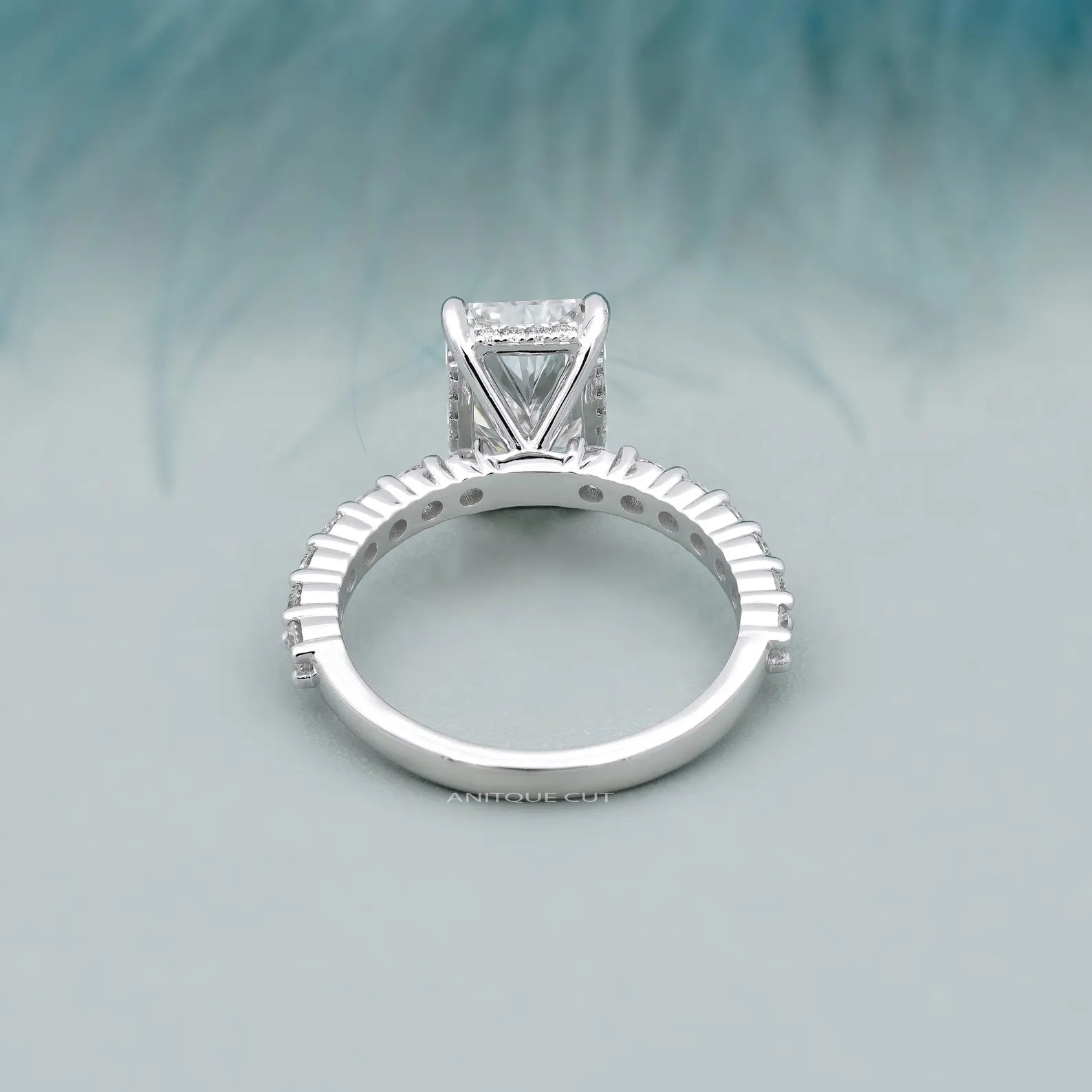 5.00TCW  Radiant Cut Diamond Engagement Ring, Hidden Halo, Side Stone Ring, DEF Color, VVS-VS Clarity, Pave Band Bridal Ring